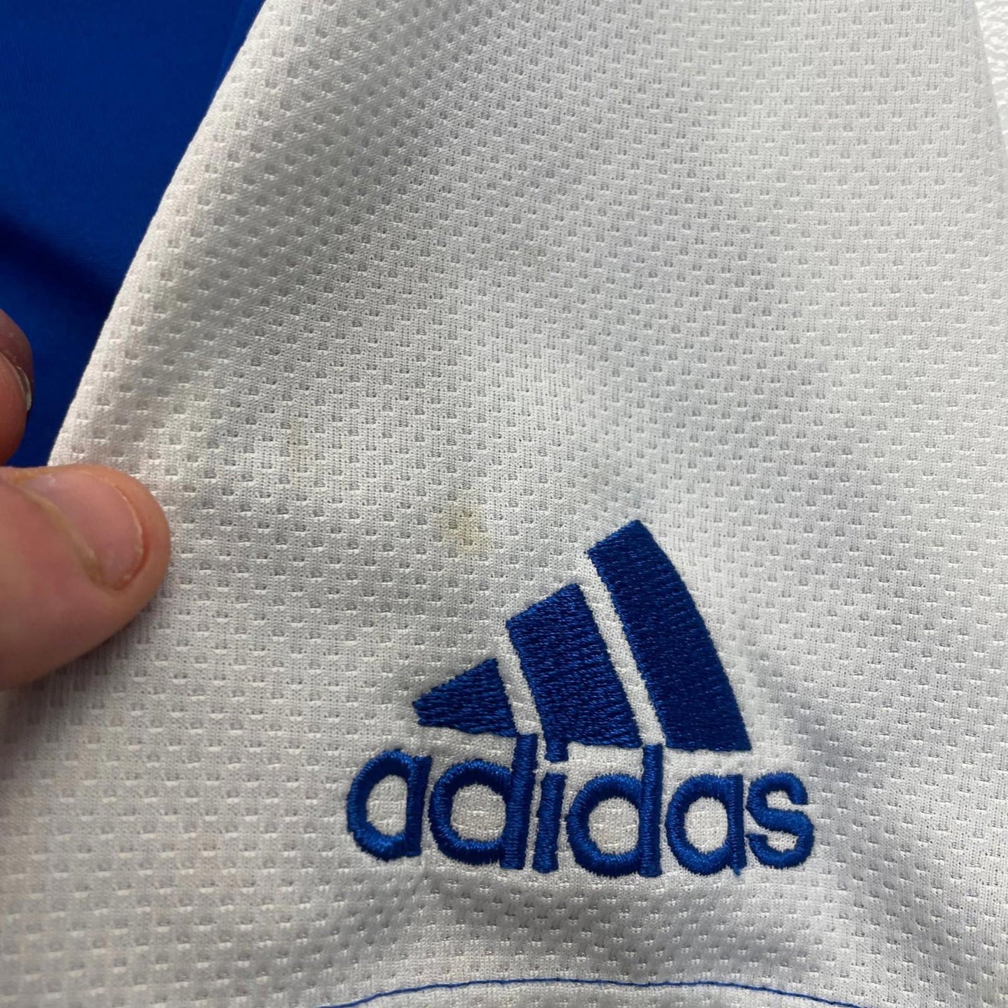 Adidas Men's Athletic Shorts Blue White Drawstring Logo Large