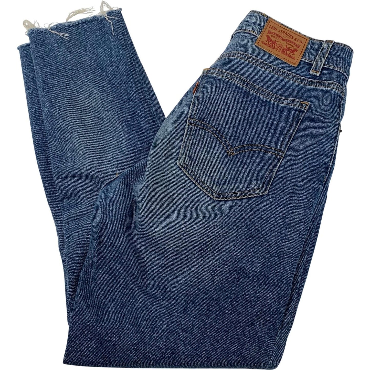 LEVI STRAUSS Straight Leg Distressed Hem Denim Jeans Blue Women W27 L28