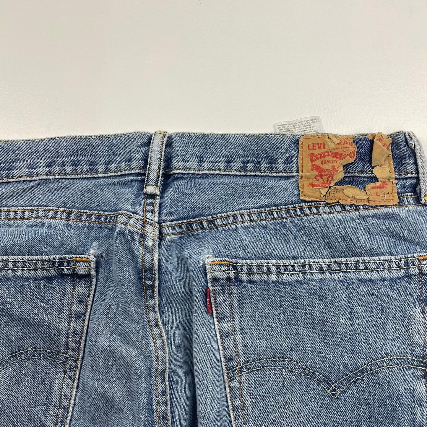LEVI'S Jeans Straight Leg Vintage Distressed Blue Denim Mens W34 L34