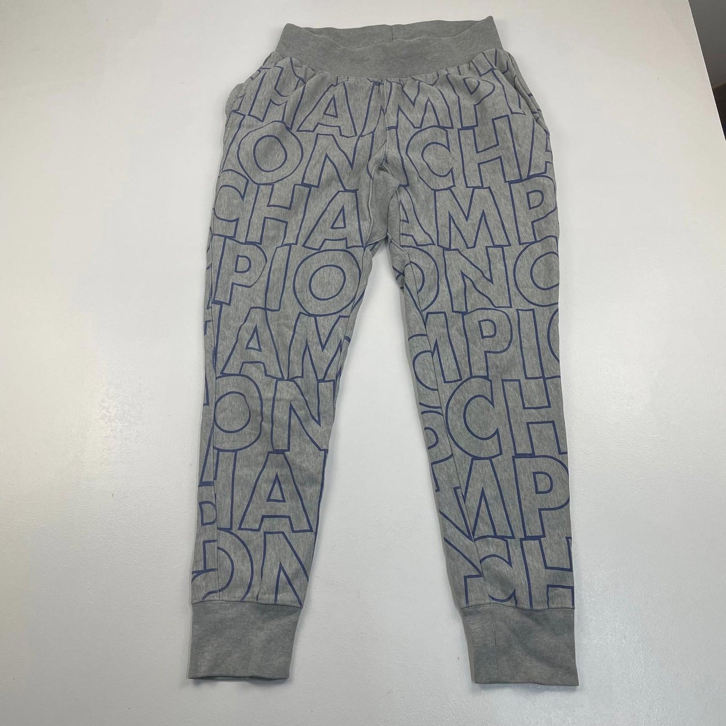 CHAMPION Reverse Weave Jogger Track Pants Grey Graphic Print Mens Medium