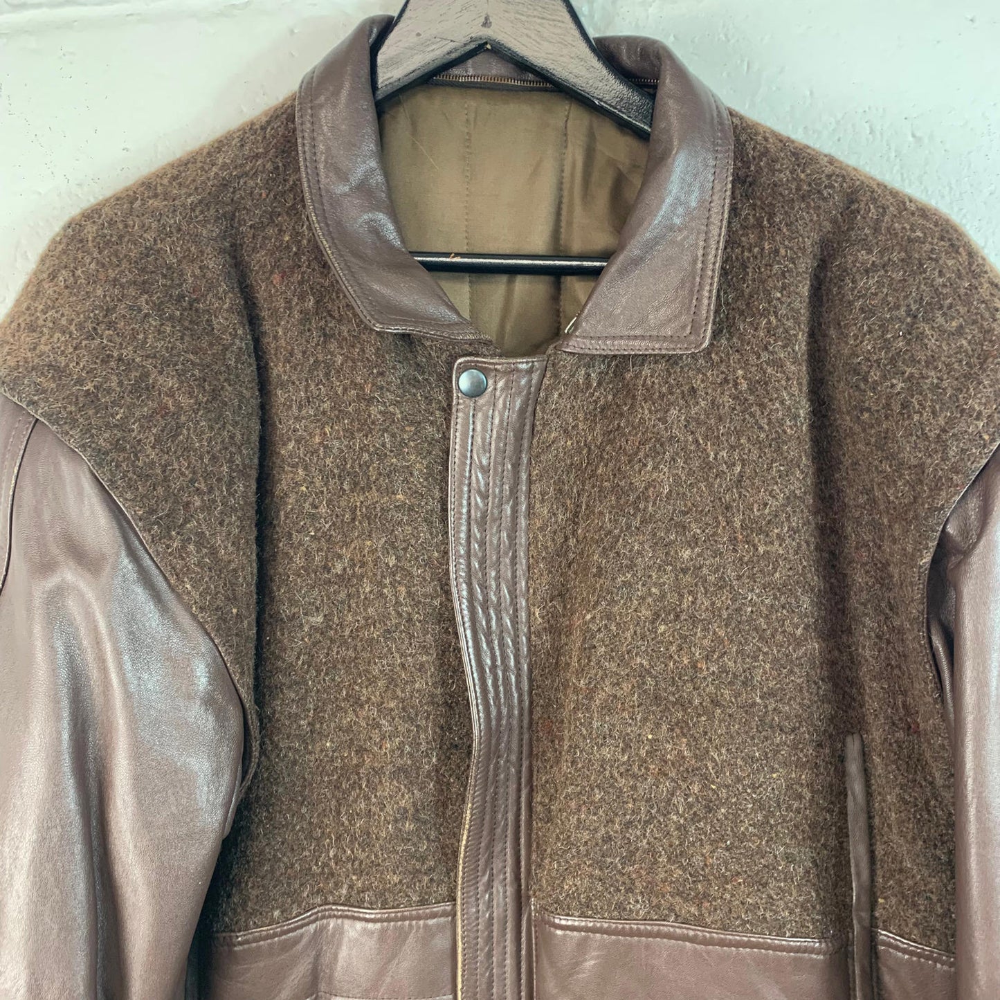 Men’s Vintage Leather & Wool Jacket / Coat / Brown / Medium / Made in Italy