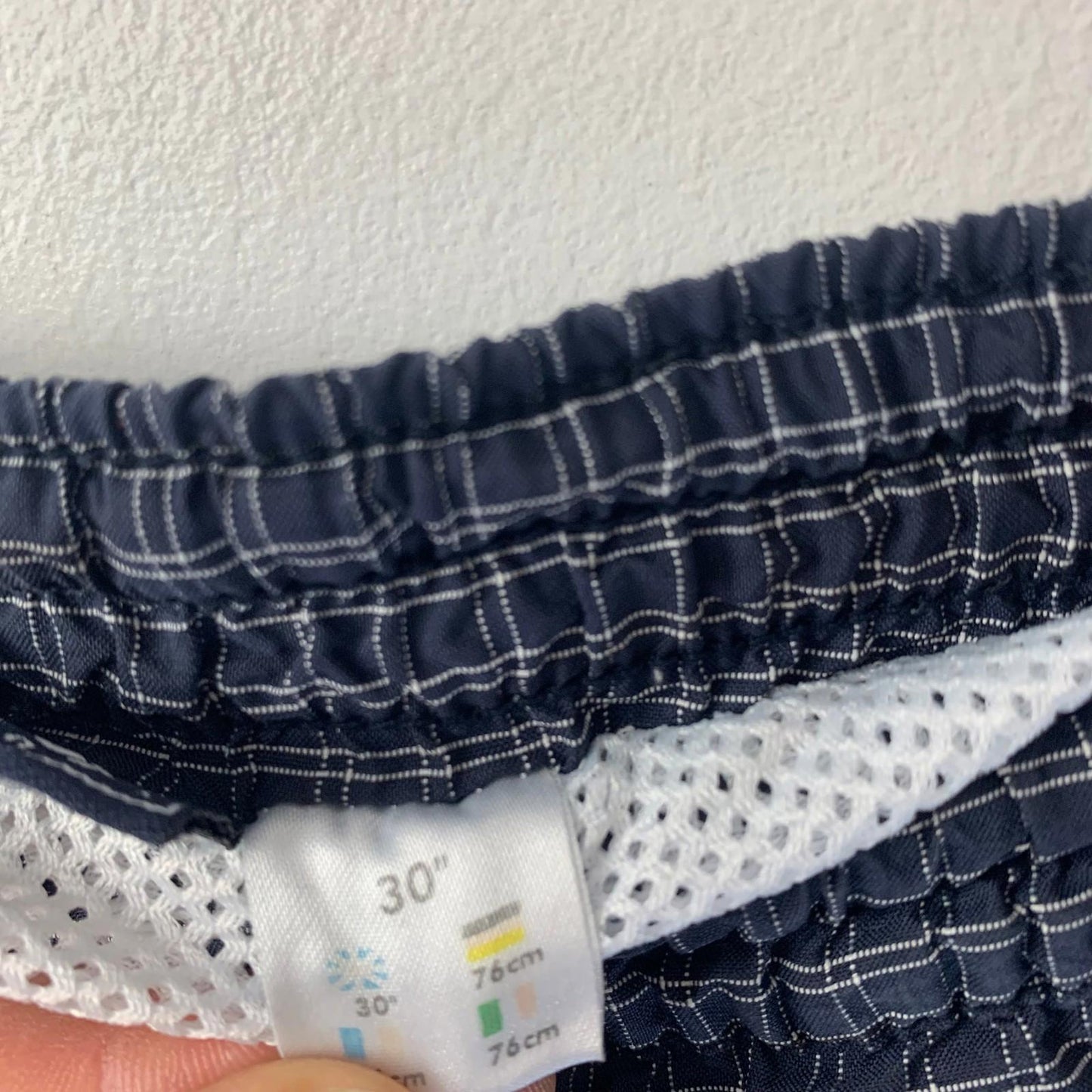 Reebok Essentials Swim Shorts Check Pattern Mesh Lining Blue Mens 30