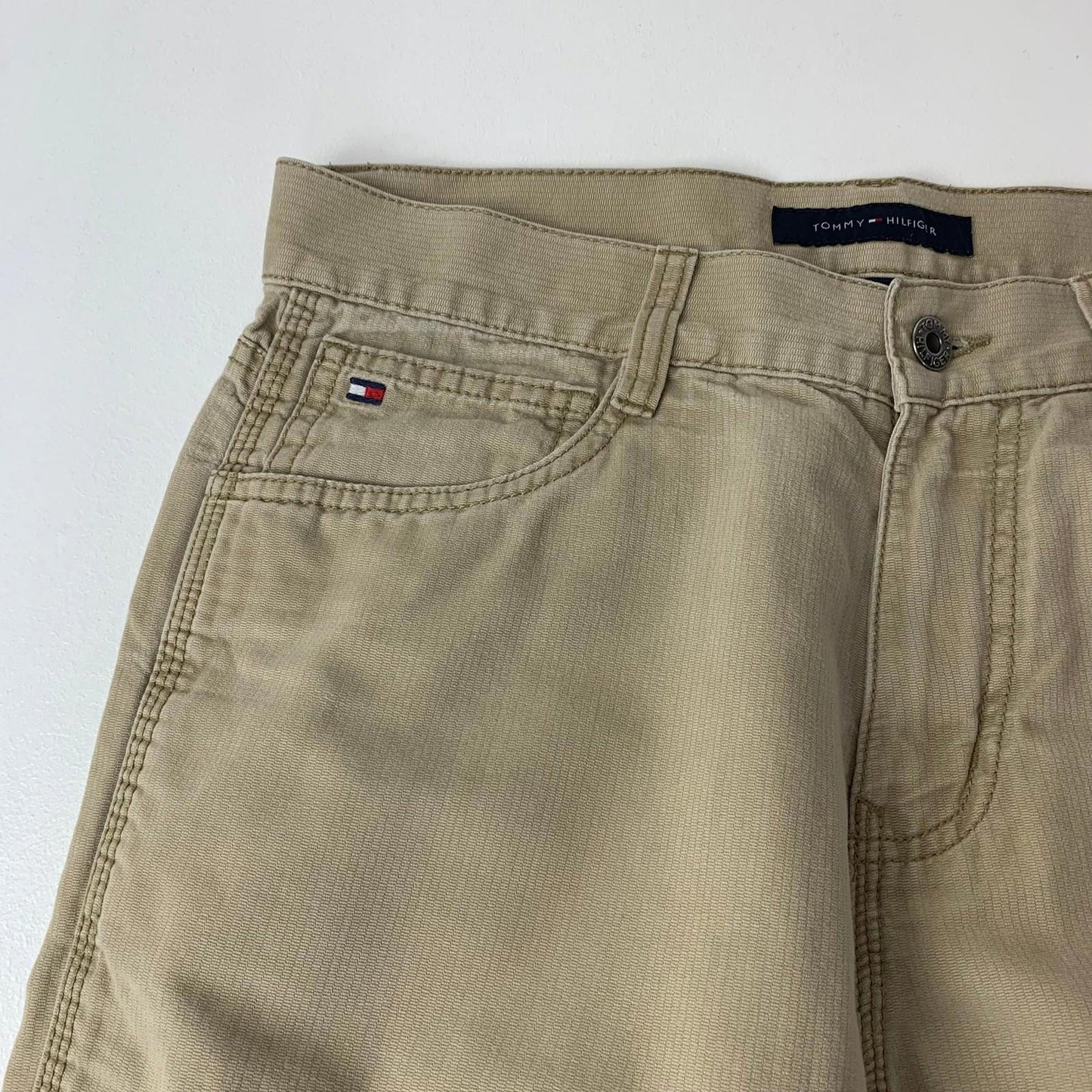 Tommy Hilfiger Custom Straight Chino Trousers Beige Cotton Mens Label Size 29x29