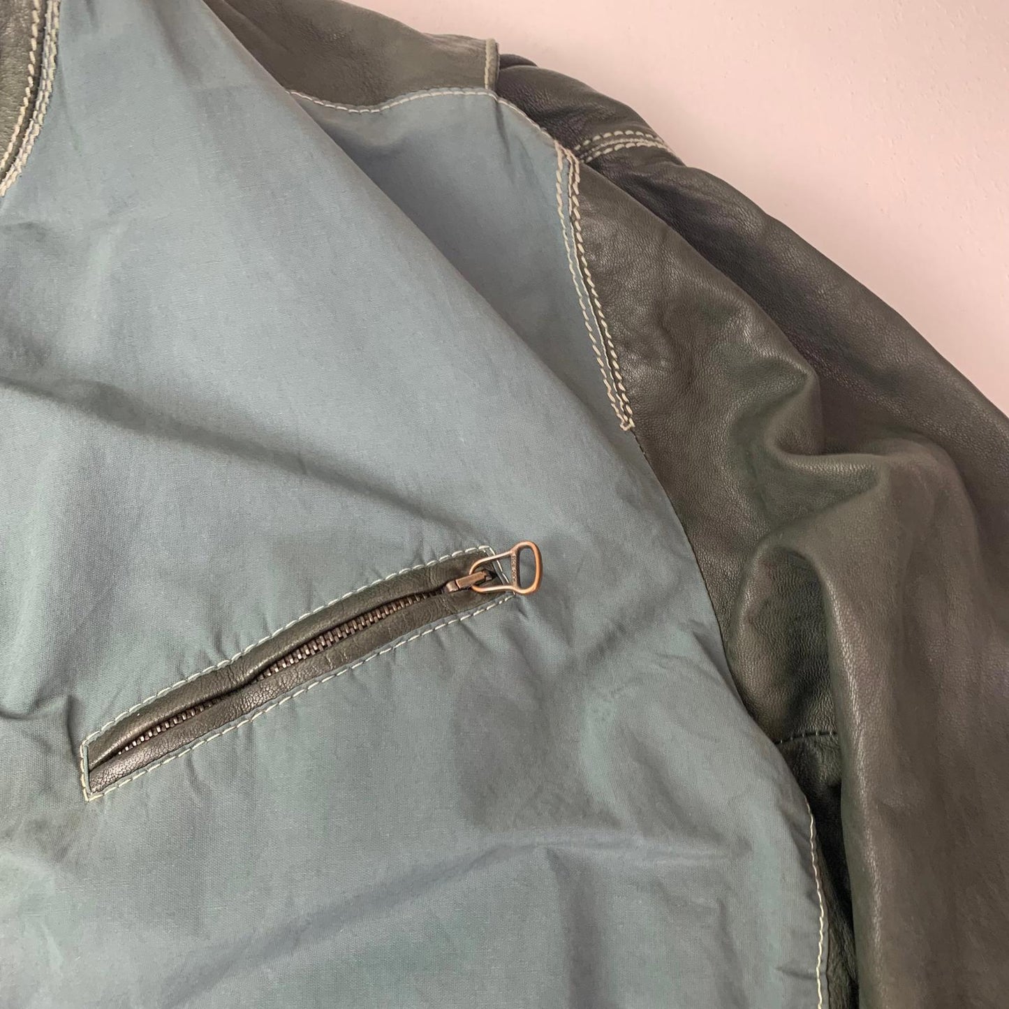 Hugo Boss Josbert-X Biker Leather Jacket Zip Green Mens Size L