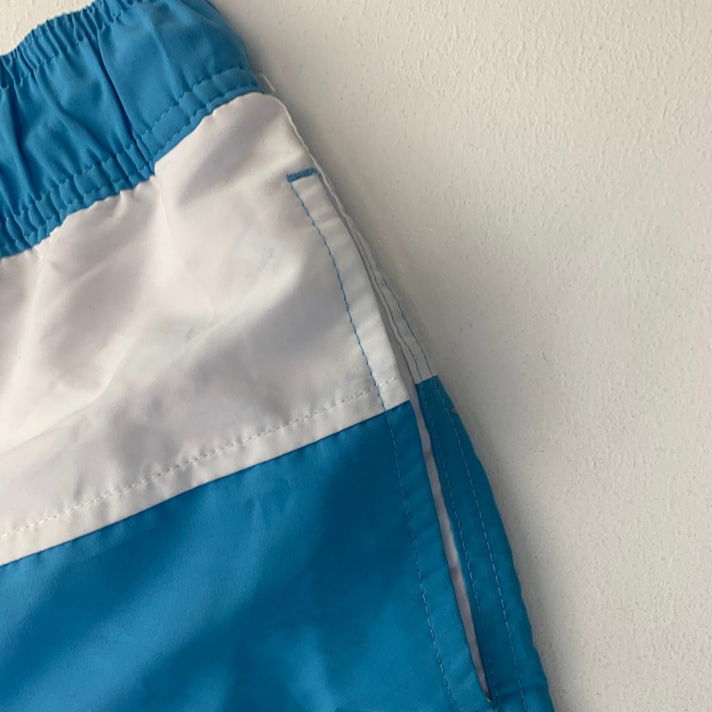 Reebok Swim Shorts Elastic Waist Drawstring Blue White Logo Mens S