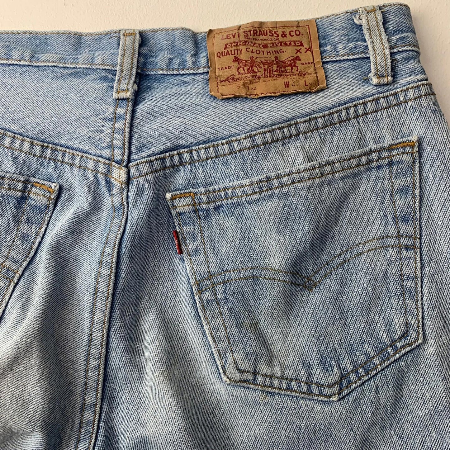 Levi's Denim Shorts Button Fly Light Wash Casual Blue Mens W33