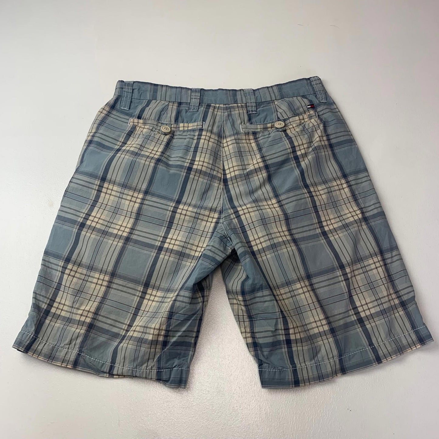 Tommy Hilfiger Plaid Bermuda Shorts Button Fly Blue Beige Women Size 30
