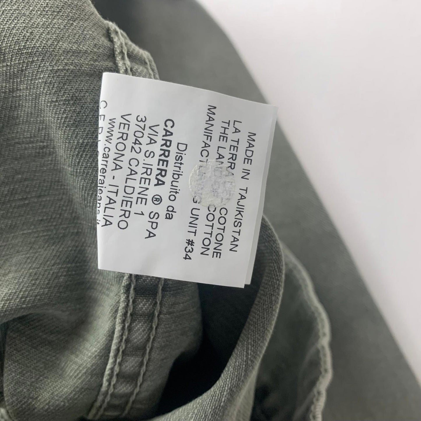 Carrera Denim Jacket Military Style Button Green Cotton Mens Medium