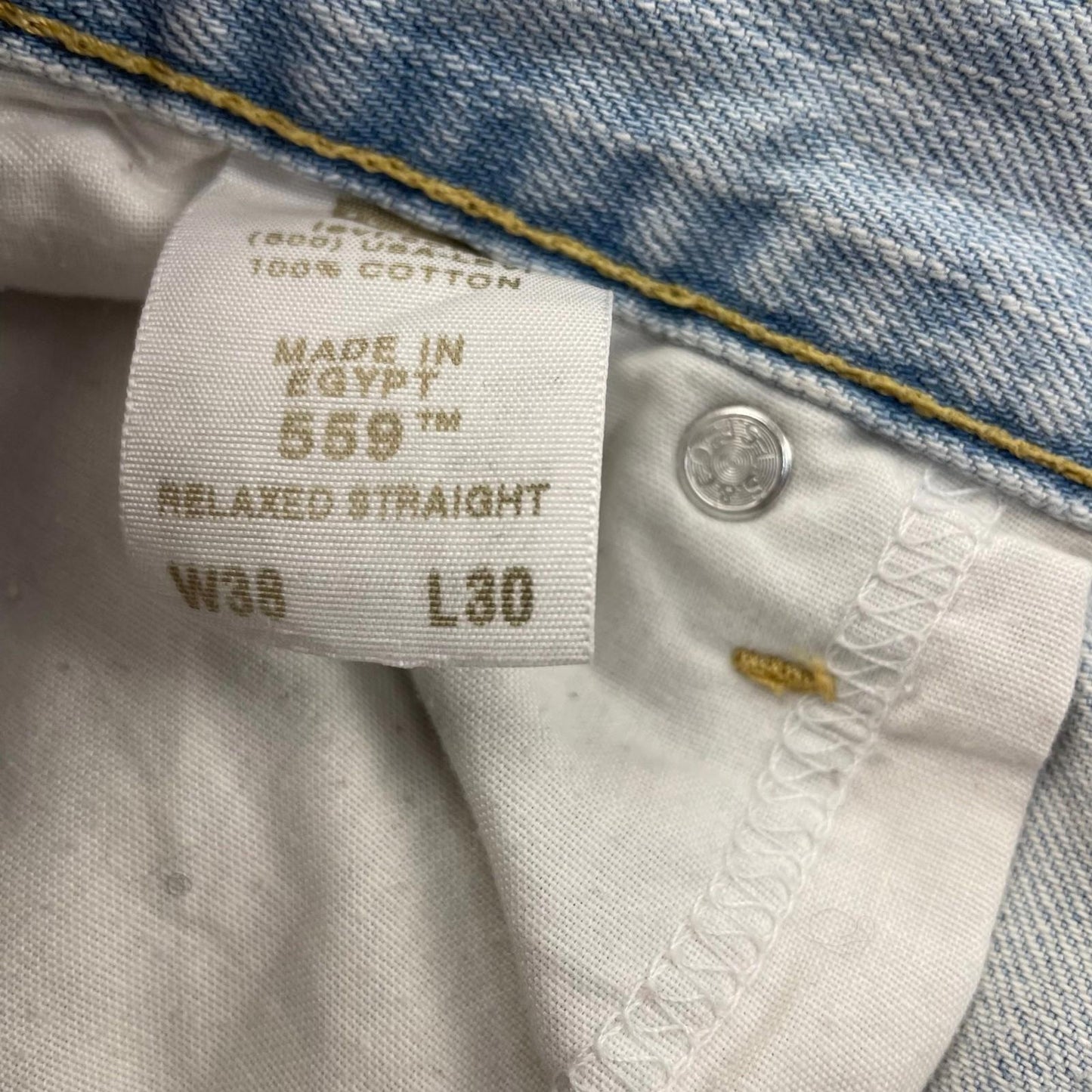 LEVI'S 559 Relaxed Straight Jeans Light Wash Distressed Blue Mens 38 X 30