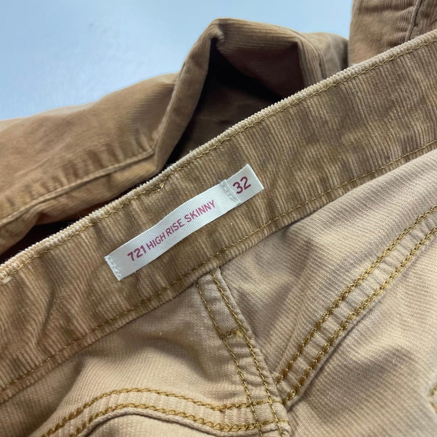 Levi's 721 High Rise Skinny Corduroy Trousers Button Fly Brown Women UK 12