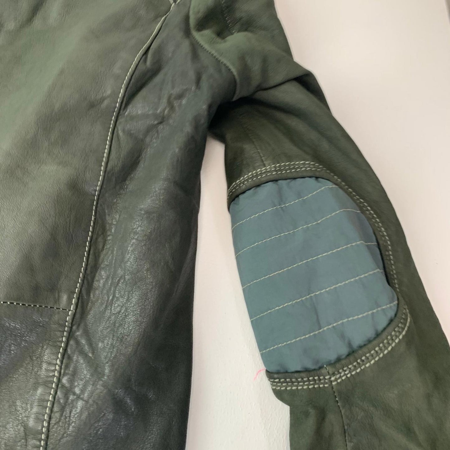 Hugo Boss Josbert-X Biker Leather Jacket Zip Green Mens Size L