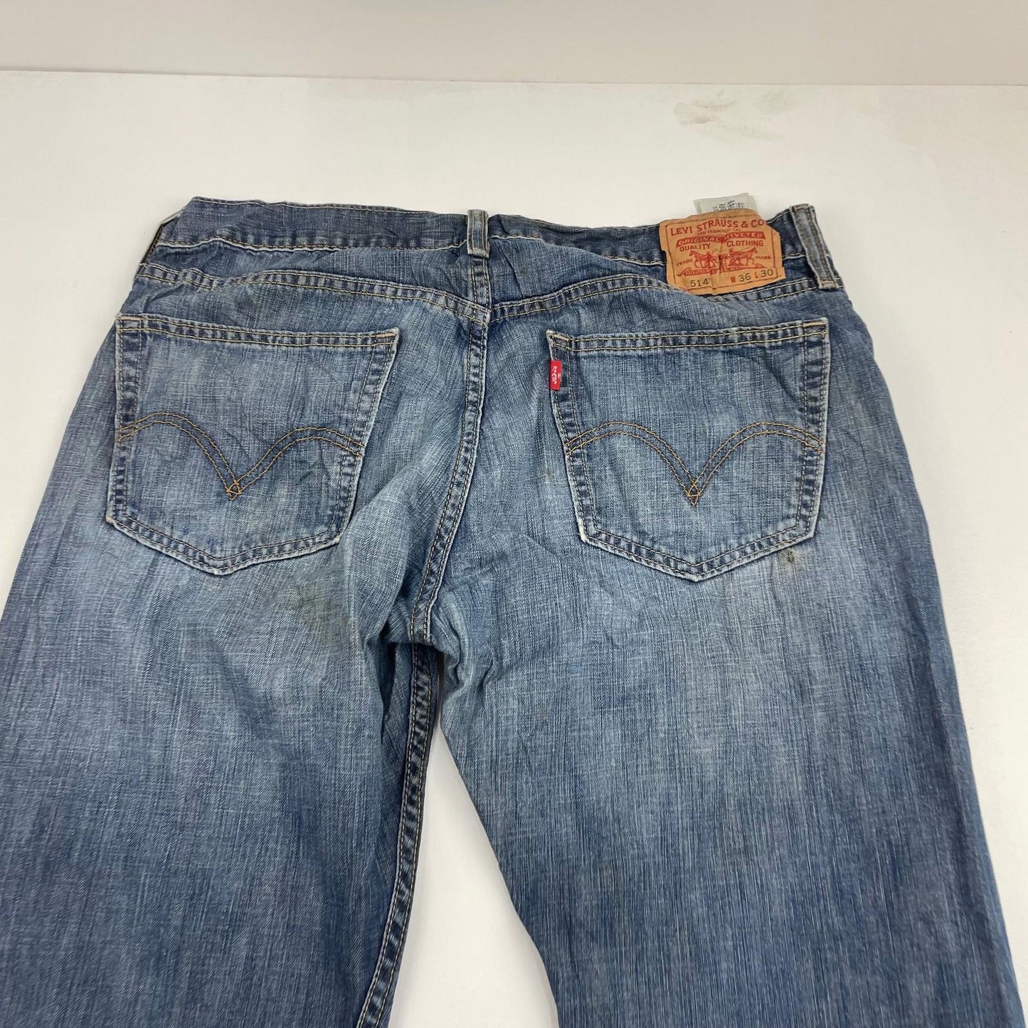 Levi's 514 Straight Leg Distressed Denim Blue Jeans Mens W36 L30