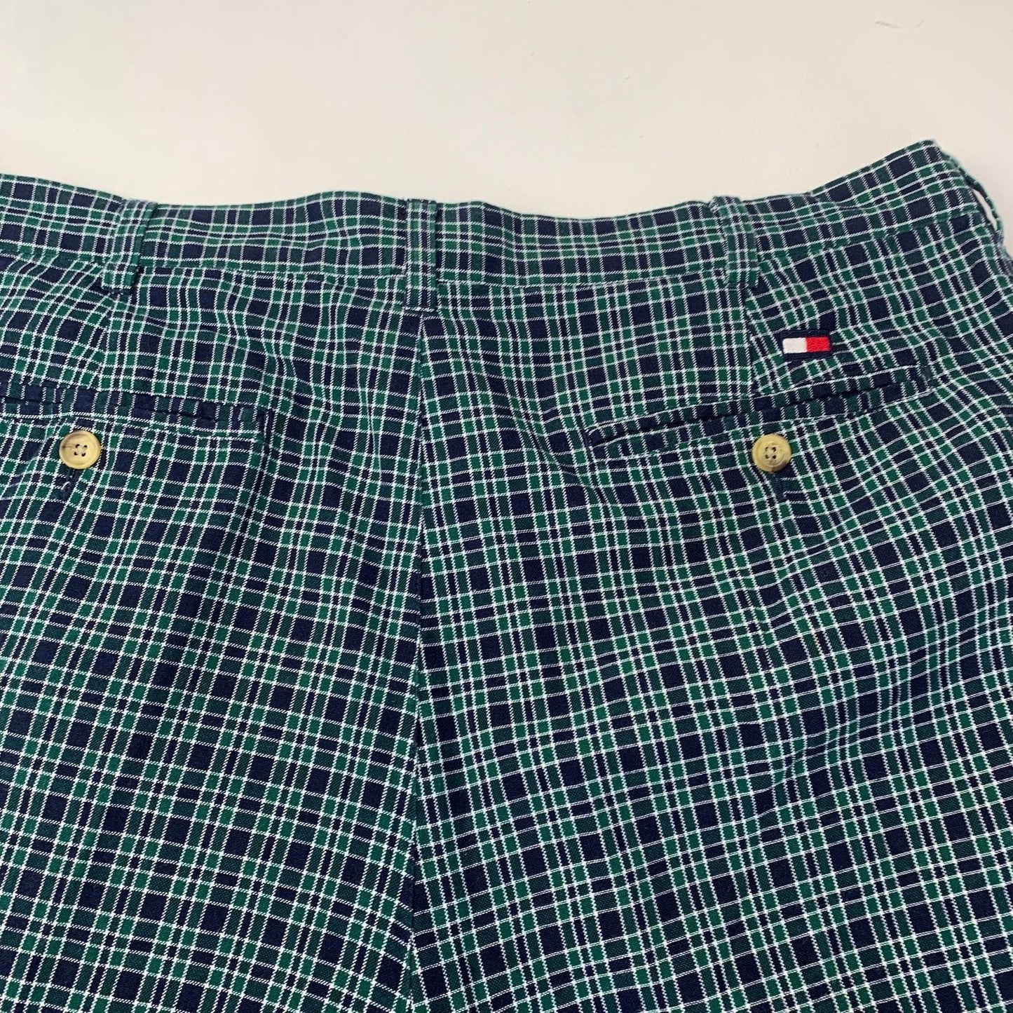 Tommy Hilfiger Men's Checkered Cotton Casual Shorts Green Plaid Size W36