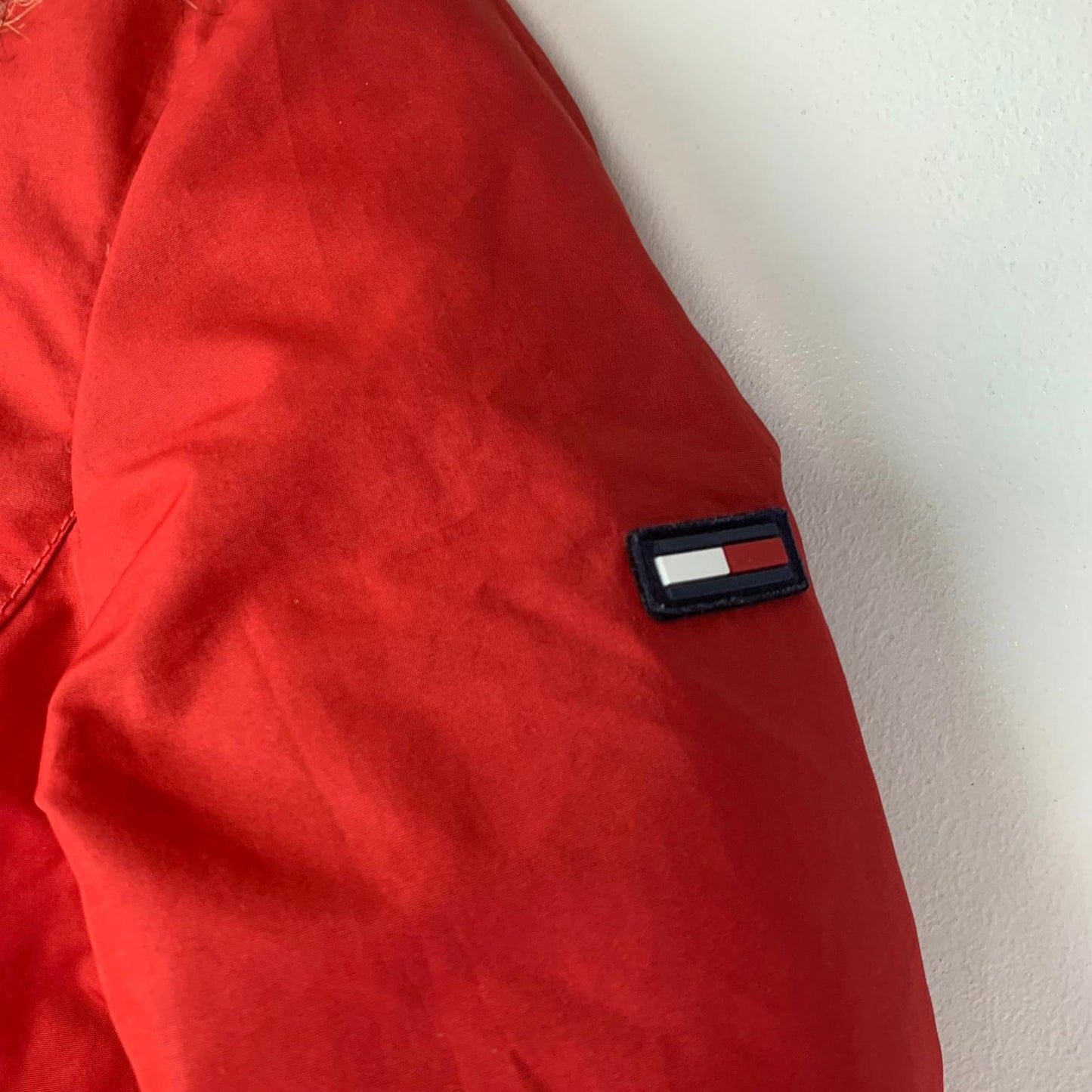 Tommy Jeans Puffer Jacket Faux Fur Hooded Red Girls Medium