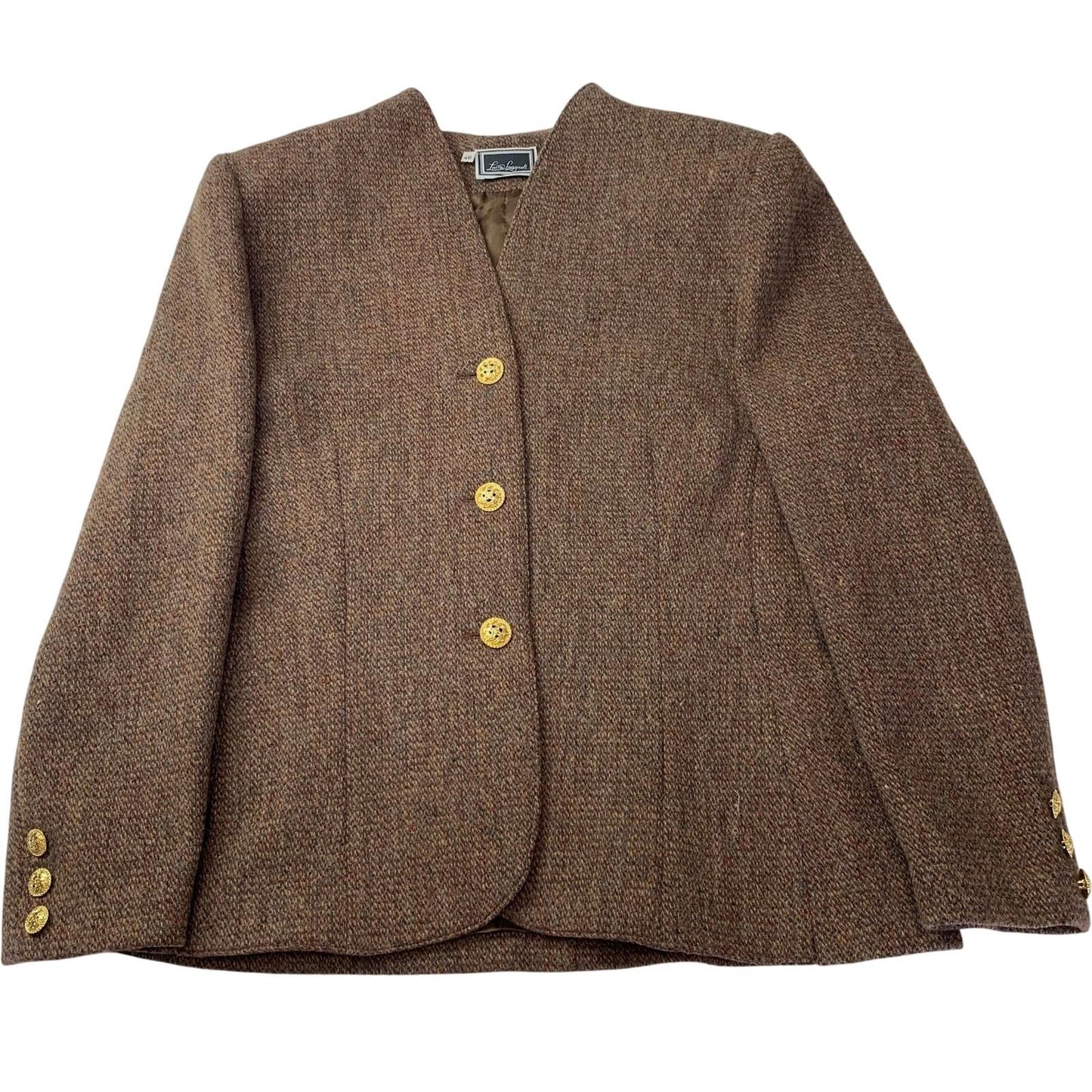 Luisa Spagnoli Jacket Blazer Classic Wool Tweed Brown Women Label Size 46