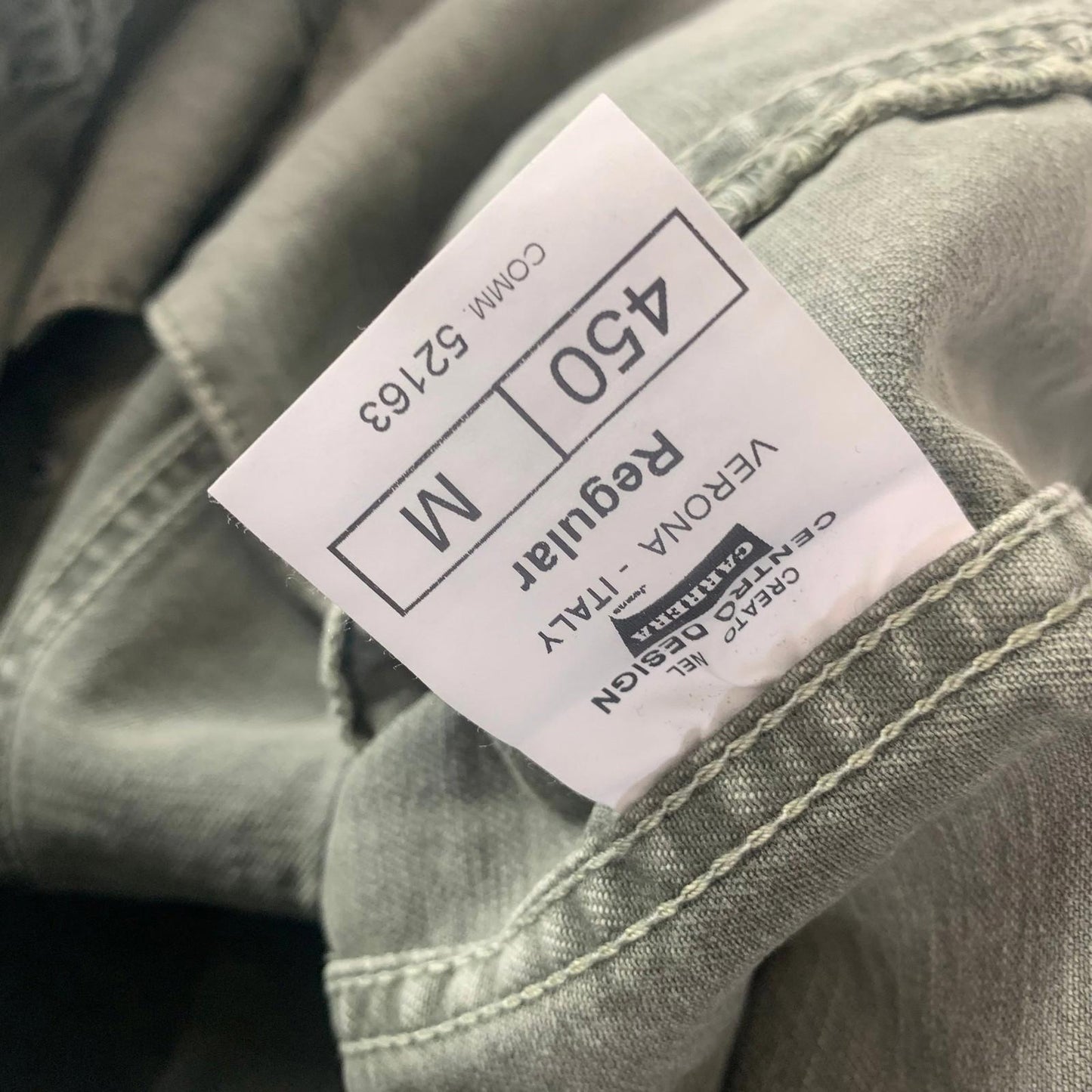 Carrera Denim Jacket Military Style Button Green Cotton Mens Medium