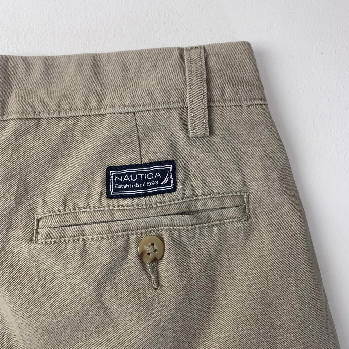 Nautica Men's Chino Shorts Beige Pleated Classic Fit Summer 30W