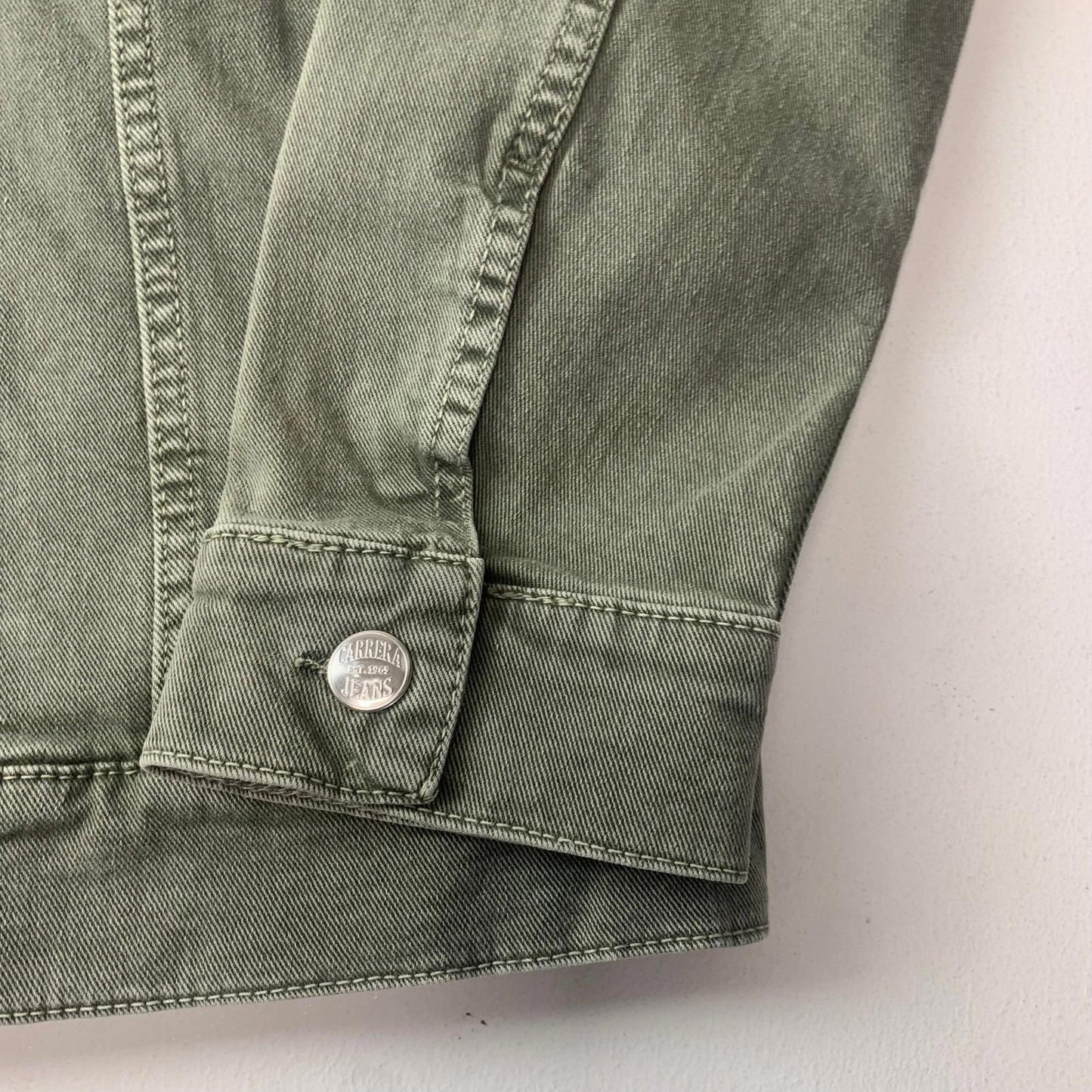 Carrera Denim Jacket Military Style Button Green Cotton Mens Medium