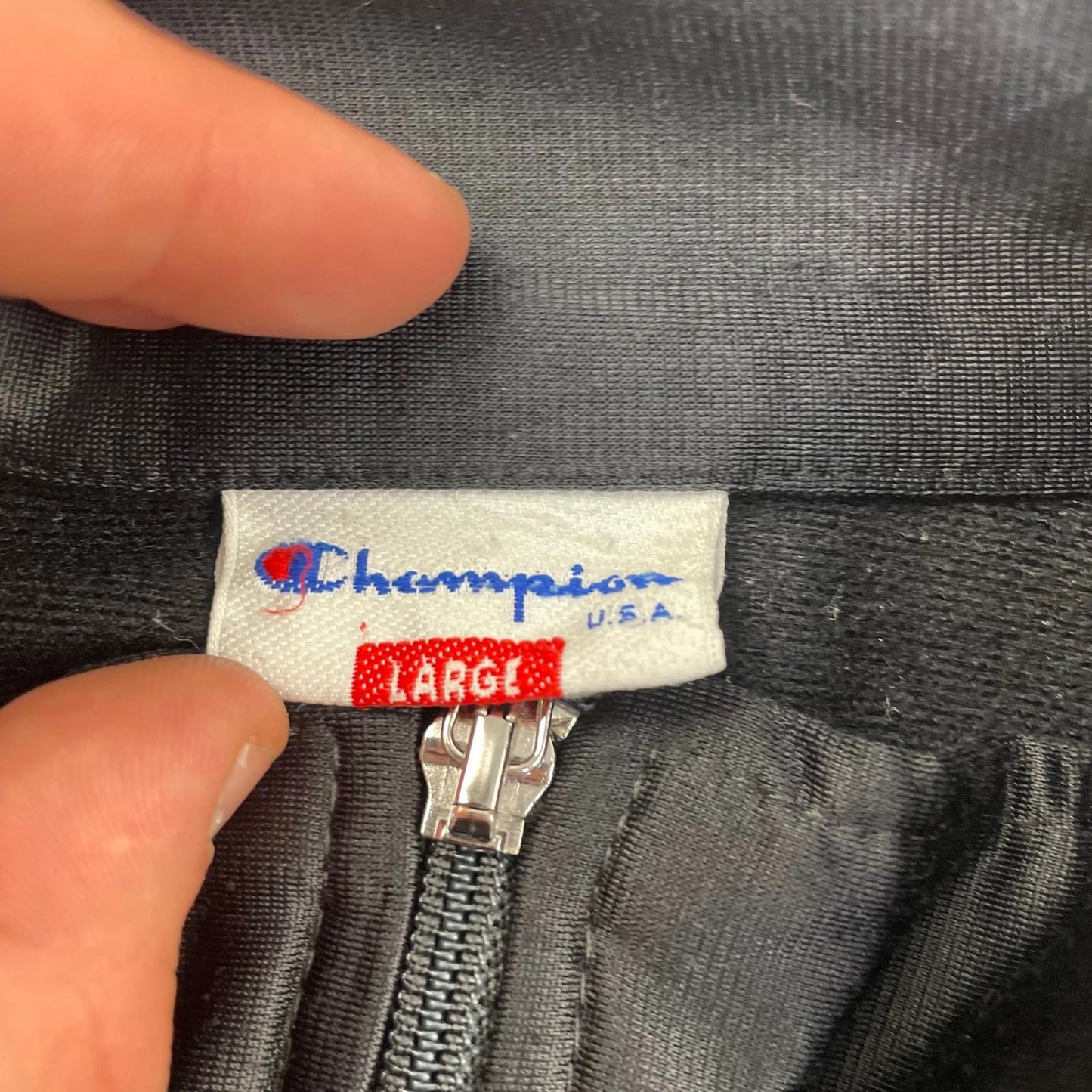 Champion Track Jacket Full Zip Embroidered Logo Black Mens Large