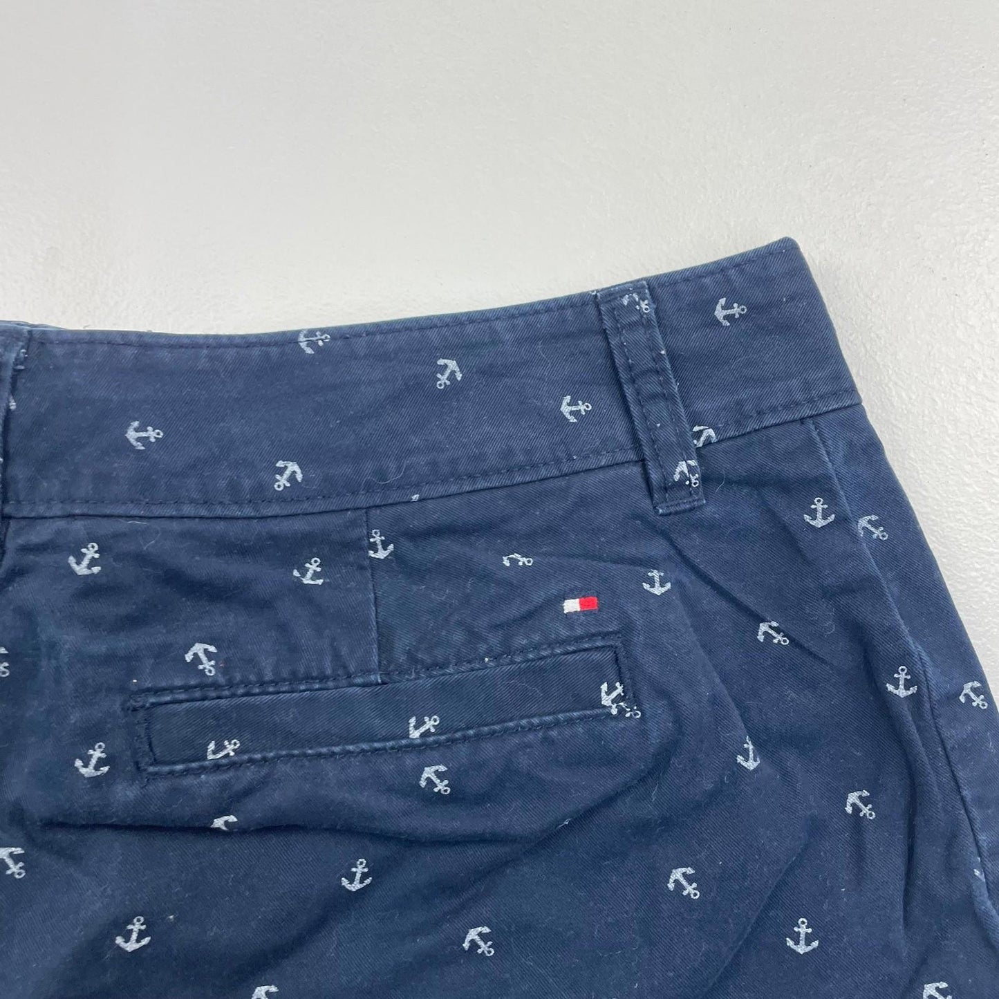 TOMMY HILFIGER Chino Shorts Anchor Print Nautical Navy Blue Women Size UK 6
