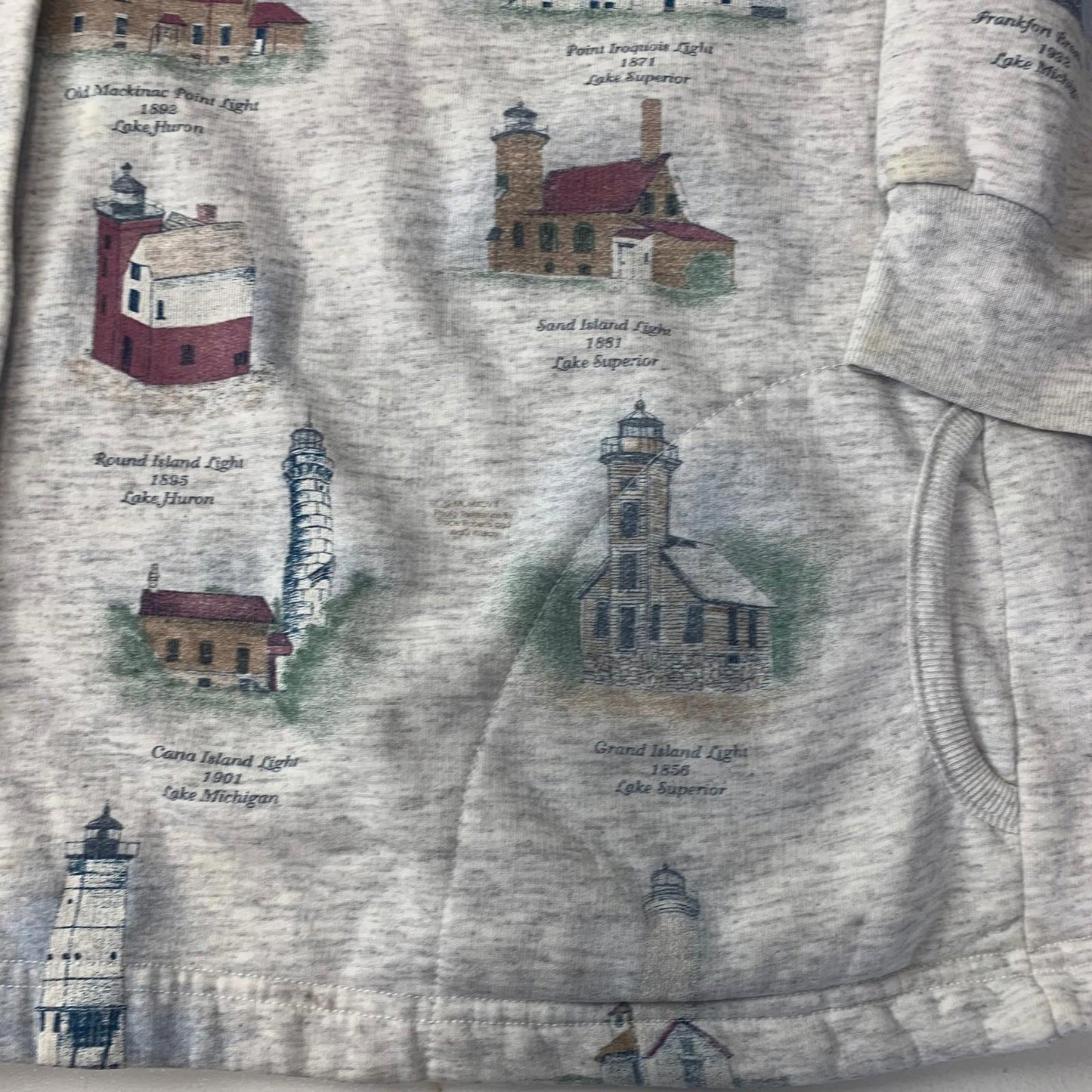 Artisans Sunschein Cardigan Vintage Lighthouse Print Button Up Light Grey Women