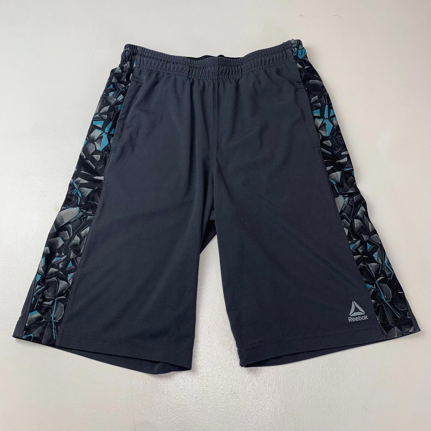 REEBOK Athletic Shorts Geometric Pattern Black Boys XL