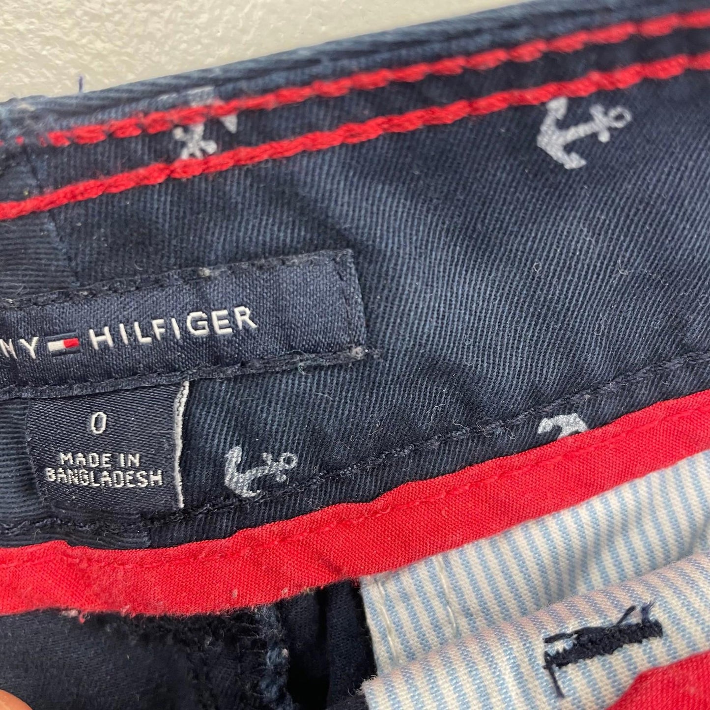 TOMMY HILFIGER Chino Shorts Anchor Print Nautical Navy Blue Women Size UK 6