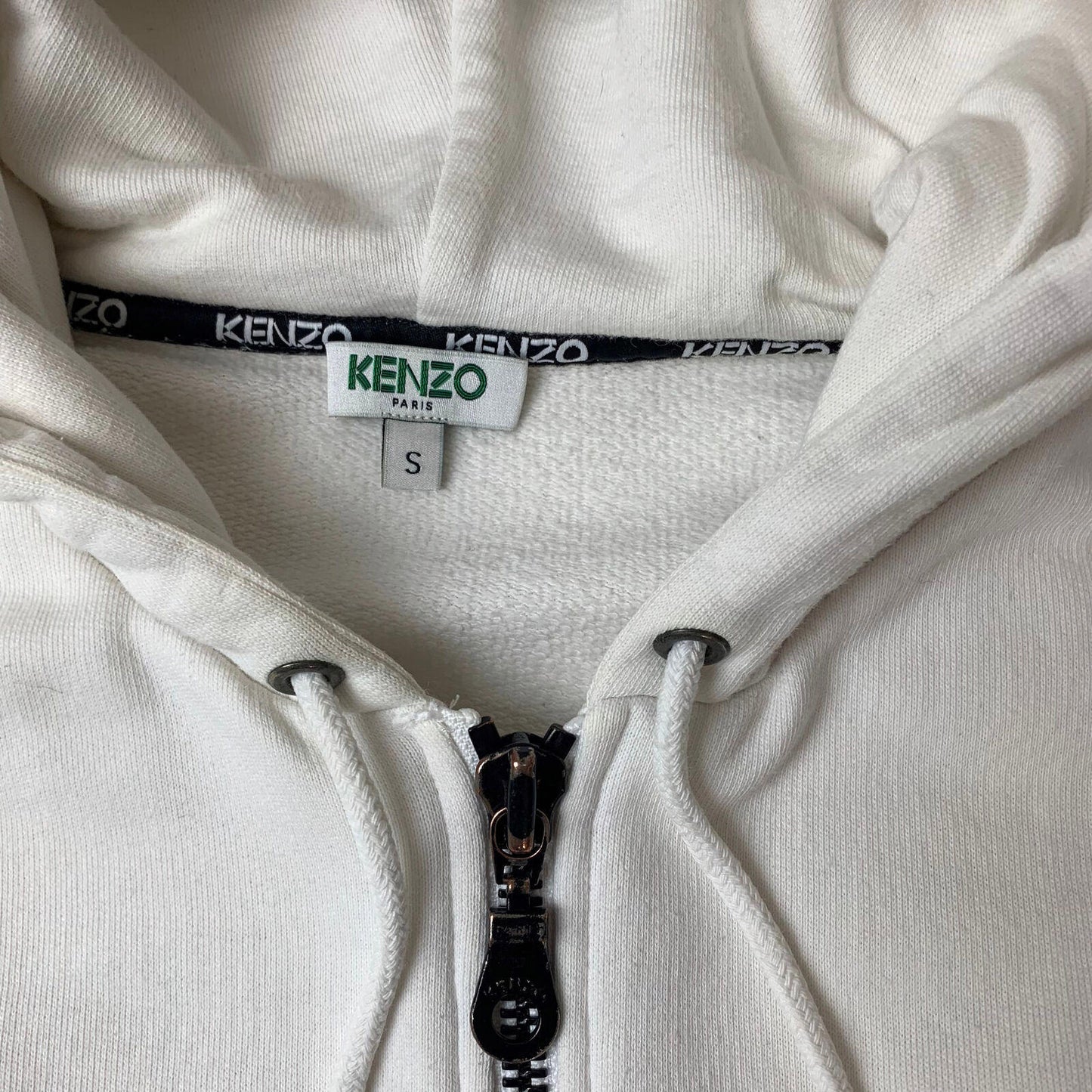Women’s KENZO PARIS Hoodie / White / Small / Embroidered Spellout / Zip Pockets