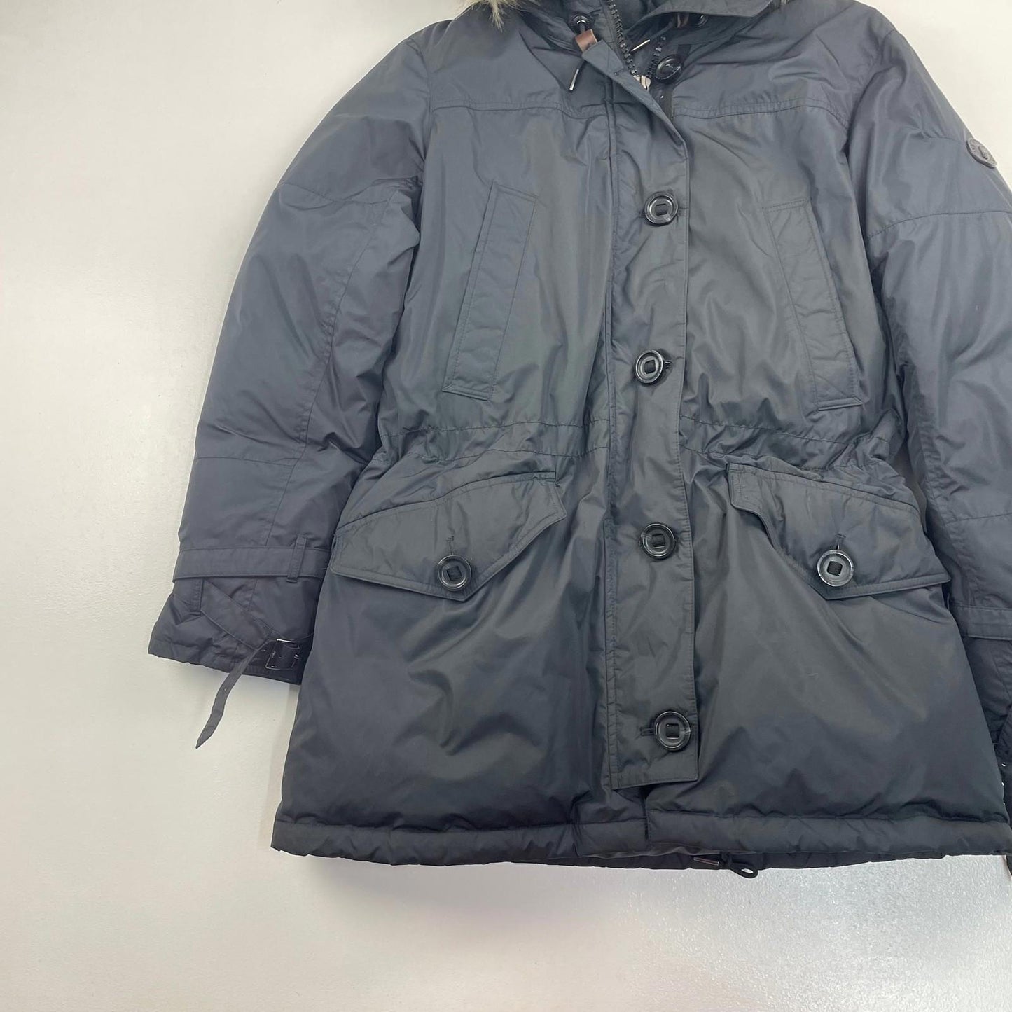 Polo Ralph Lauren Parka Fur Trim Hooded Black Jacket Women M