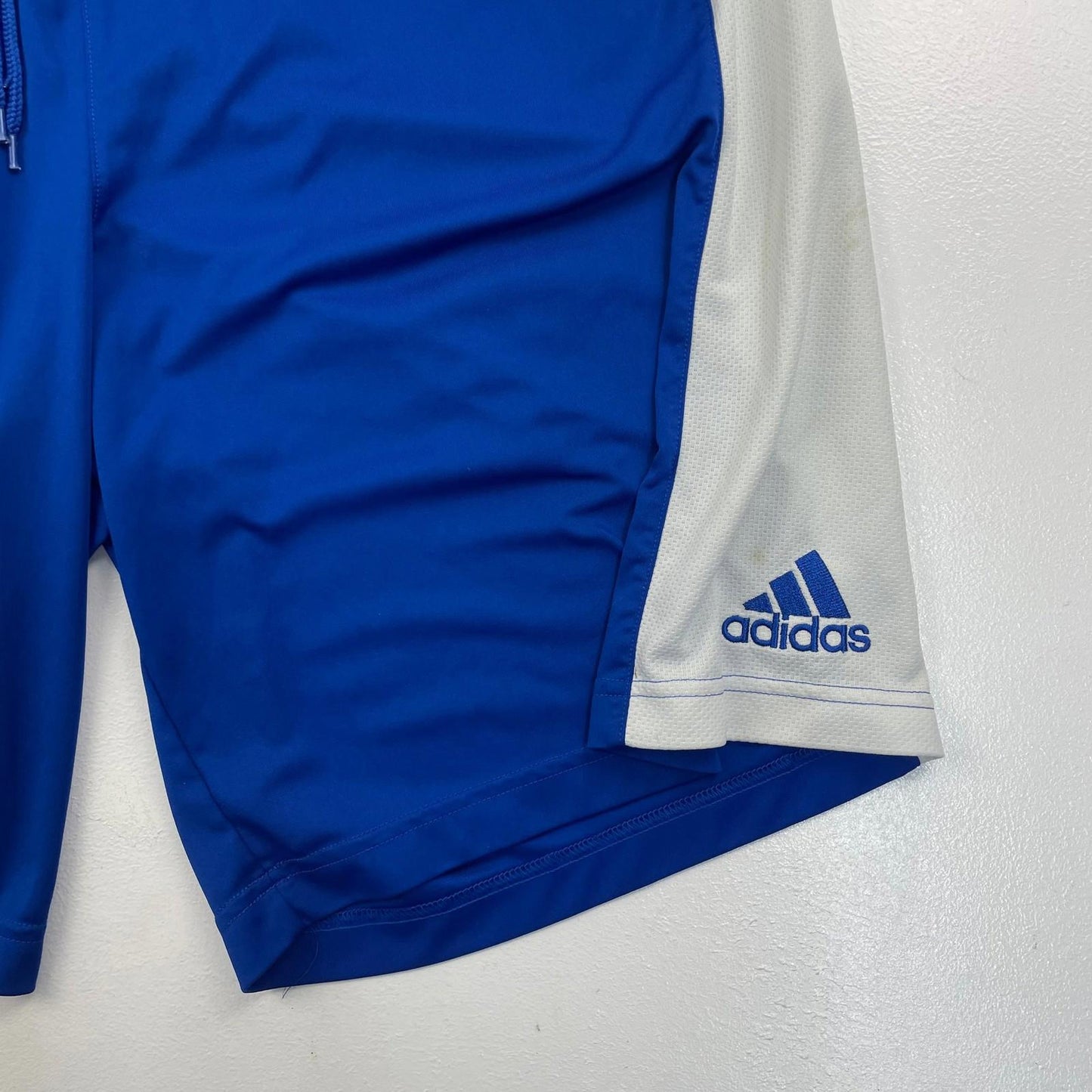 Adidas Men's Athletic Shorts Blue White Drawstring Logo Large