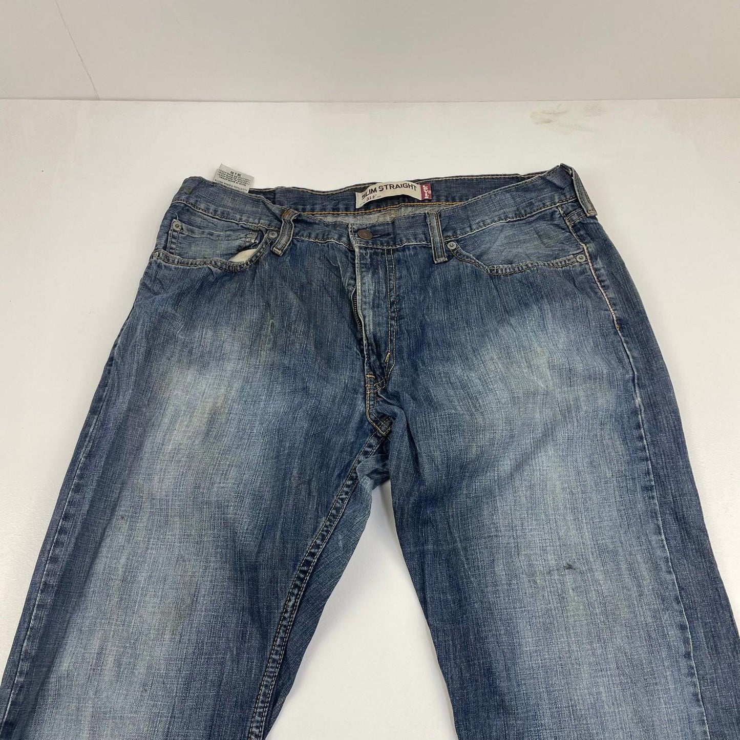 Levi's 514 Straight Leg Distressed Denim Blue Jeans Mens W36 L30