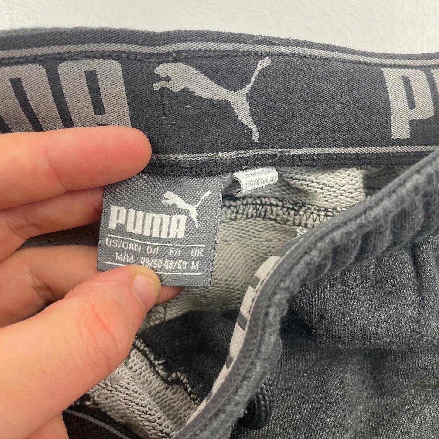 PUMA Jogger Trousers Elastic Waist Drawstring Grey Activewear Mens M