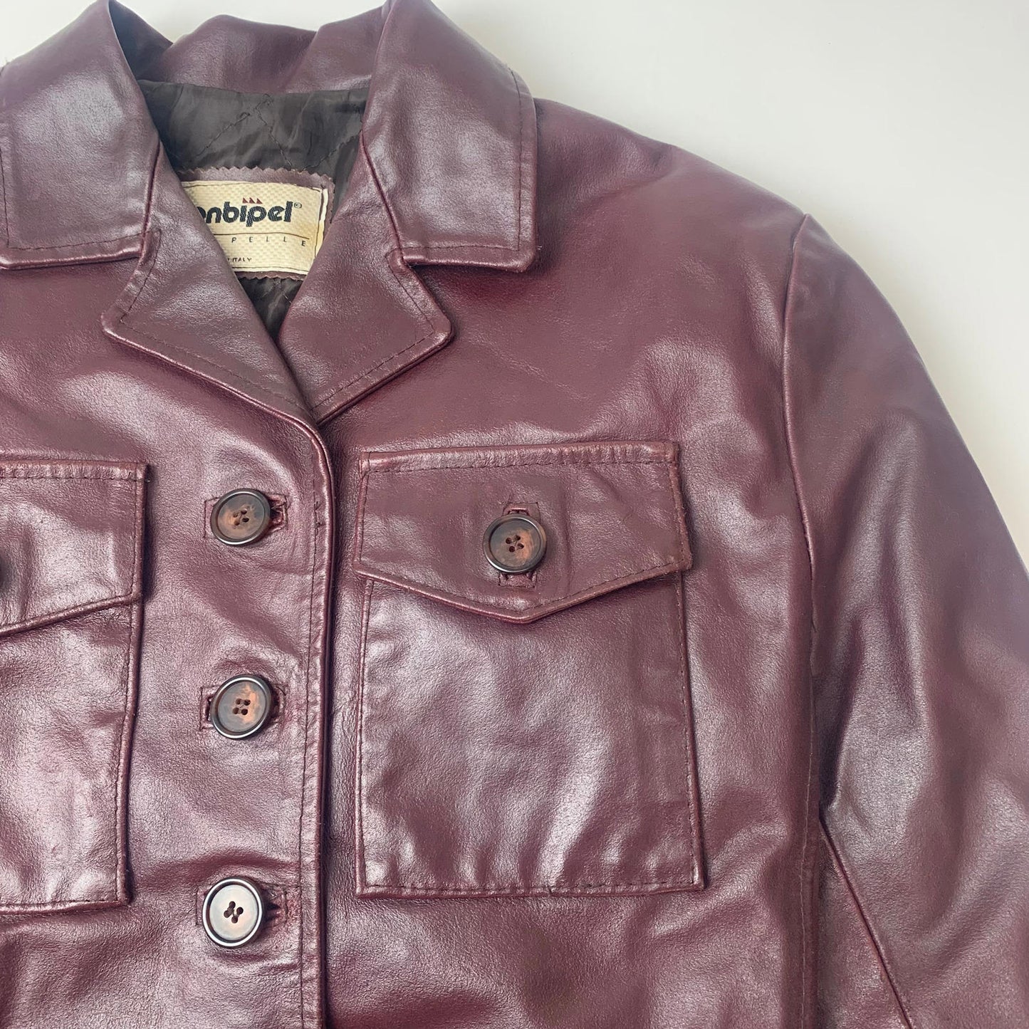 Women’s CONBIPEL Leather Jacket / Italian 44 / Burgundy / Small - Medium