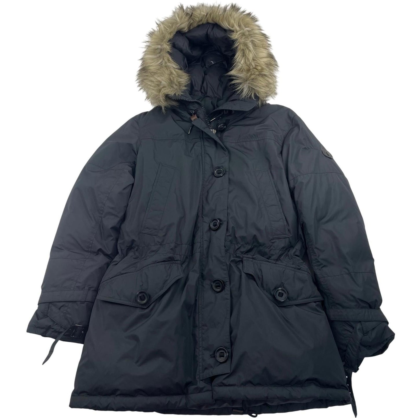 Polo Ralph Lauren Parka Fur Trim Hooded Black Jacket Women M