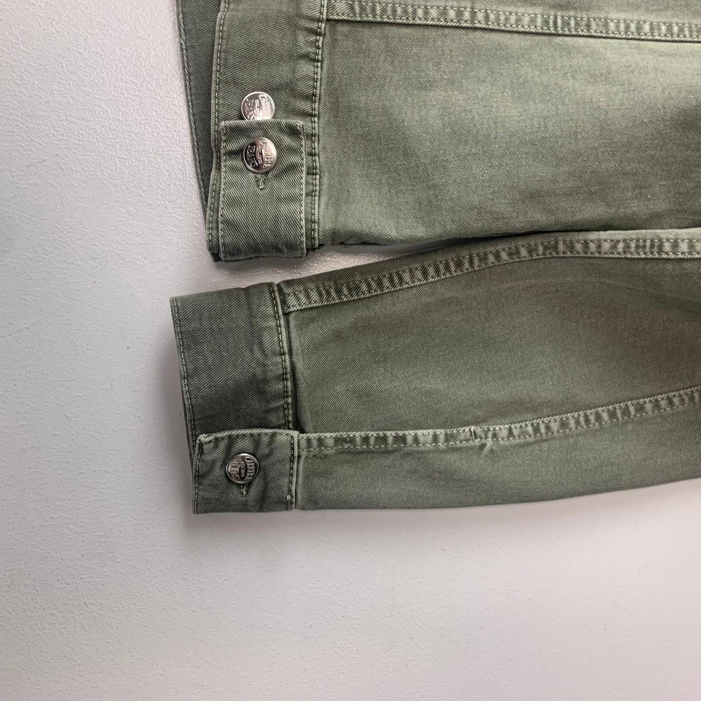 Carrera Denim Jacket Military Style Button Green Cotton Mens Medium