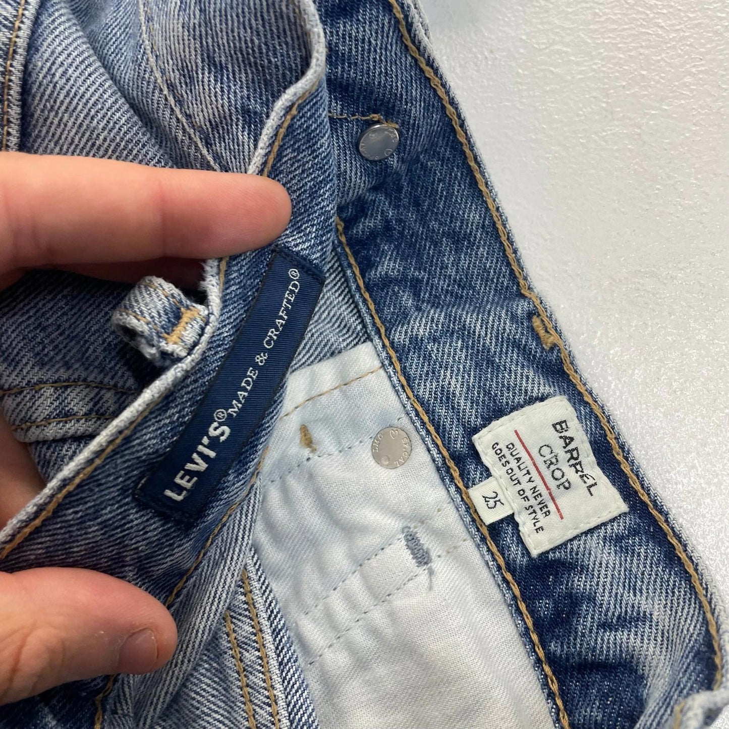 Levi's Made & Crafted Barrel Crop Jeans Stripe Denim Blue Womens UK 8