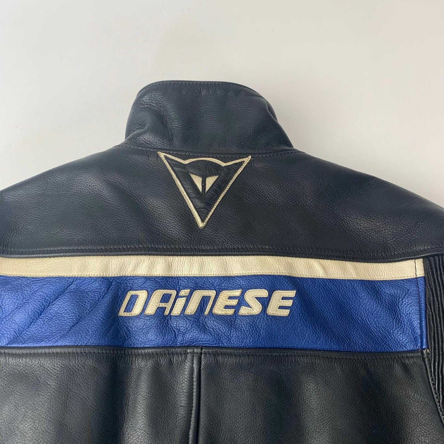 Dainese Motorcycle Jacket Leather Black Beige Zip Mens Label Size 52