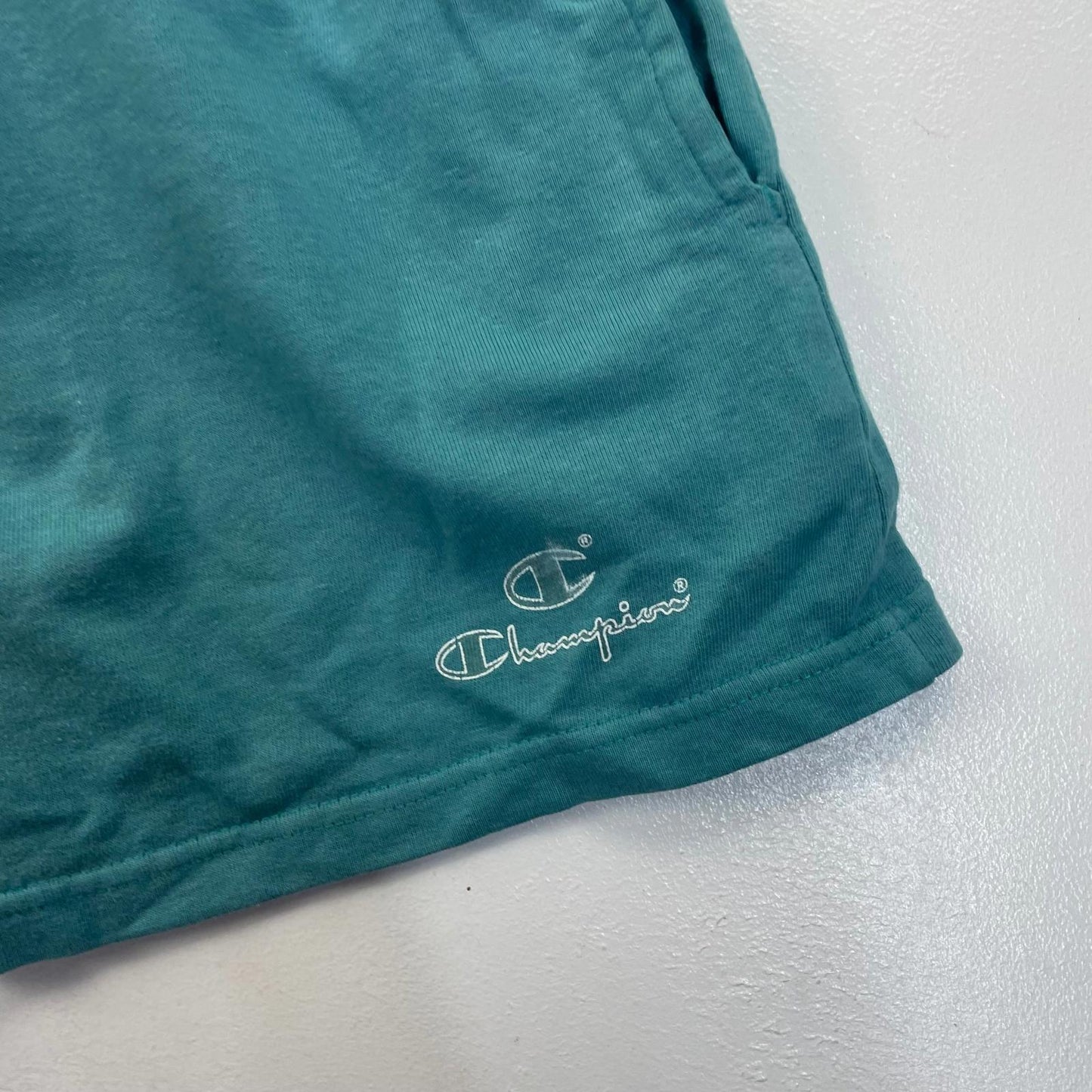 Champion Casual Shorts Elastic Waist Drawstring Green Logo Women Large