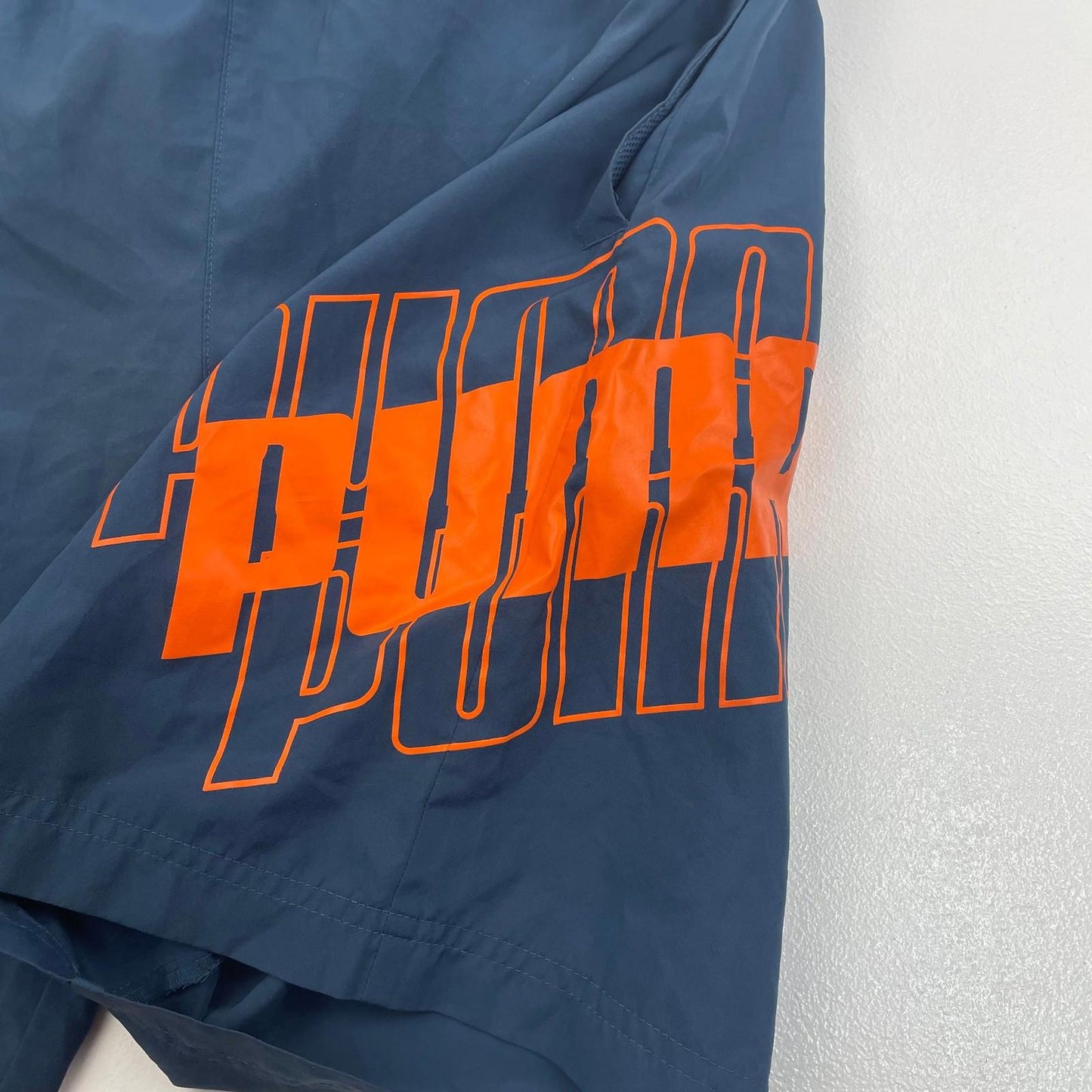 PUMA Athletic Shorts Graphic Print Blue Orange Mens UK S