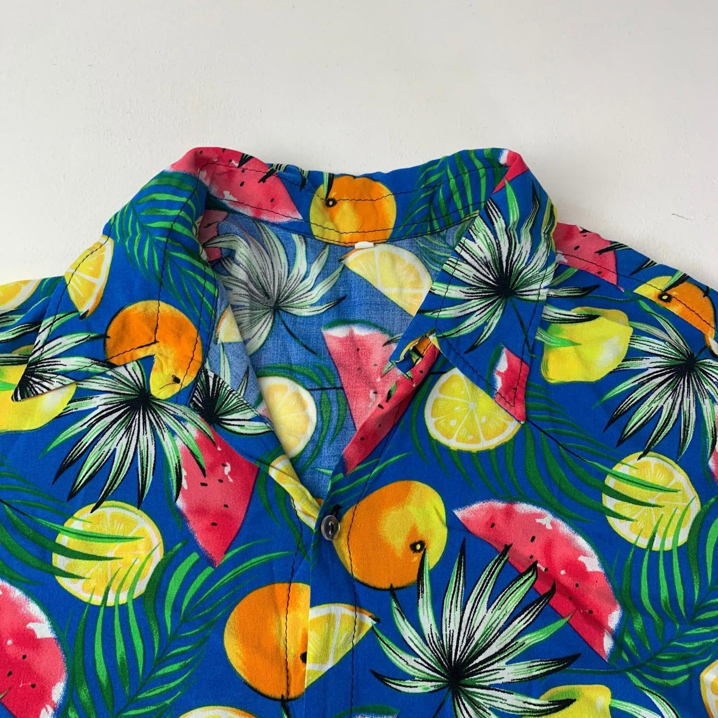 Tropical Fruit Print Short Sleeve Hawaiian Shirt Colourful Mens Medium