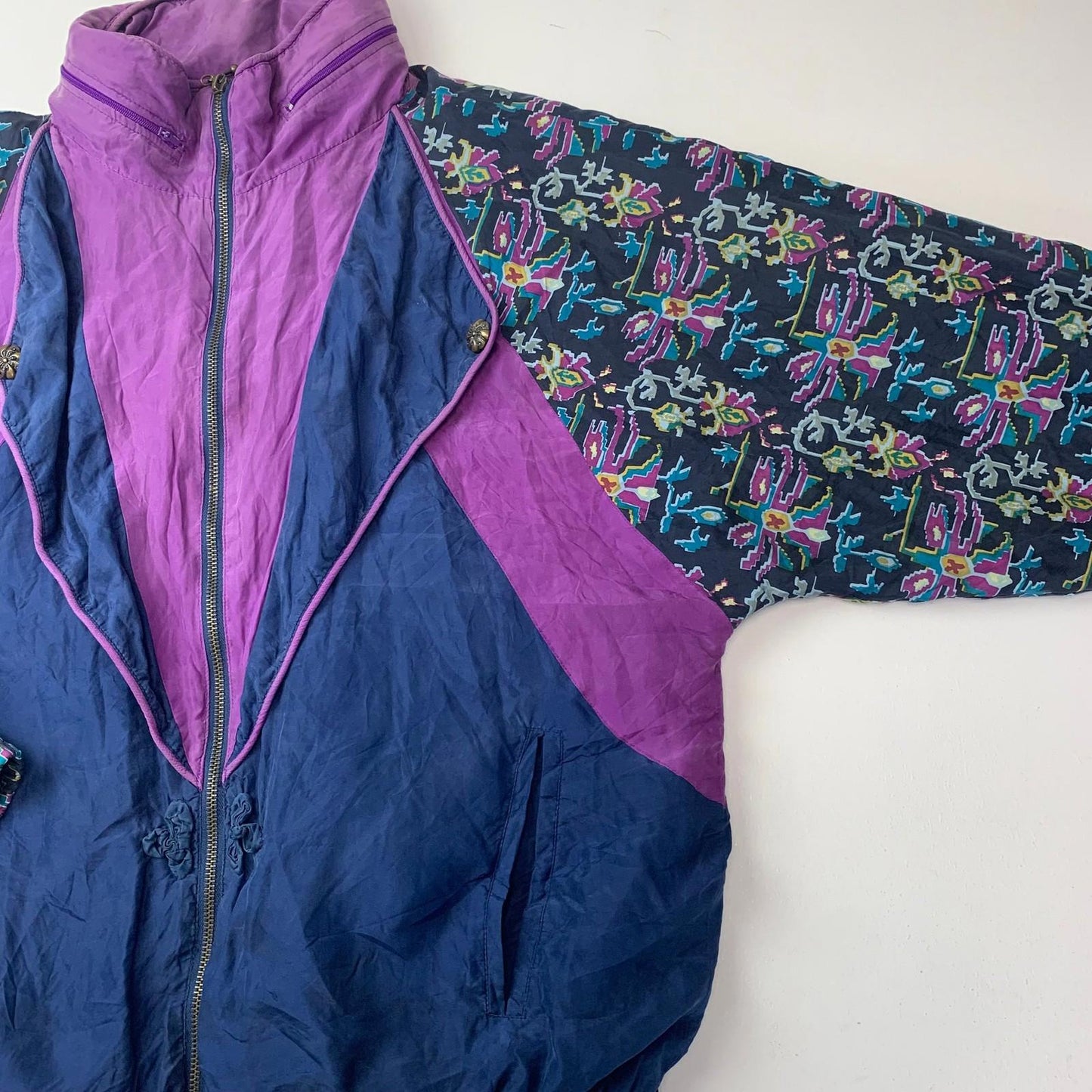 Janeve Windbreaker 80s Retro Multicolour Patterned Silk Men's M Jacket
