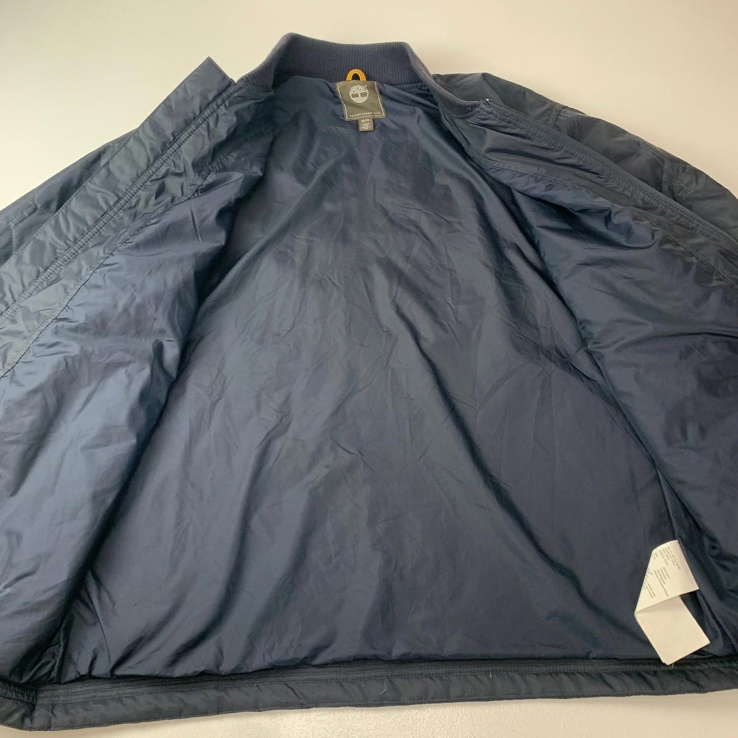 Timberland Quilted Bomber Jacket Ribbed Collar Dark Blue Mens XL