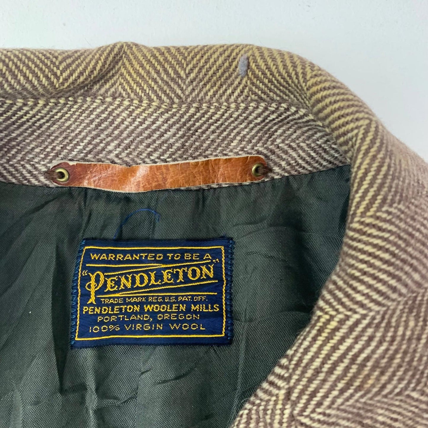 Pendleton Herringbone Wool Jacket Classic Vintage Brown Mens 42R