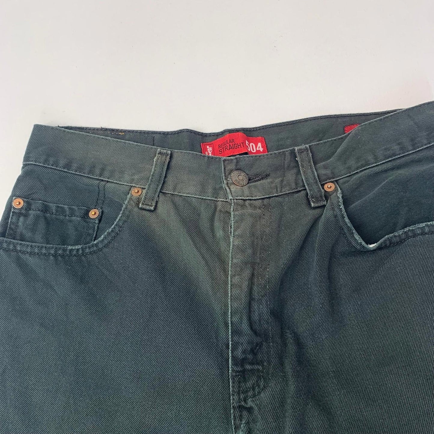 LEVI'S 504 Regular Straight Jeans Distressed Black Denim Mens W33 L27