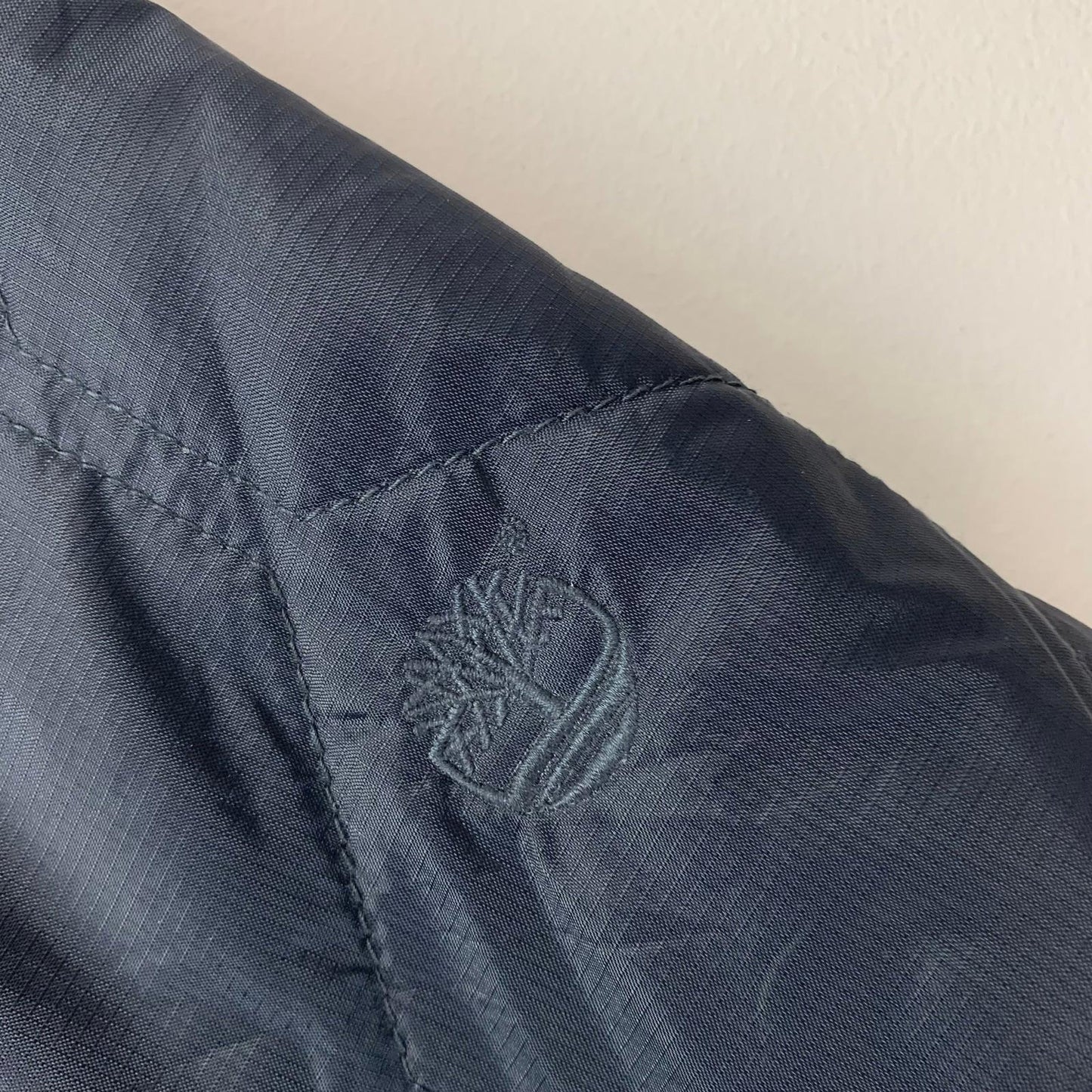 Timberland Quilted Bomber Jacket Ribbed Collar Dark Blue Mens XL