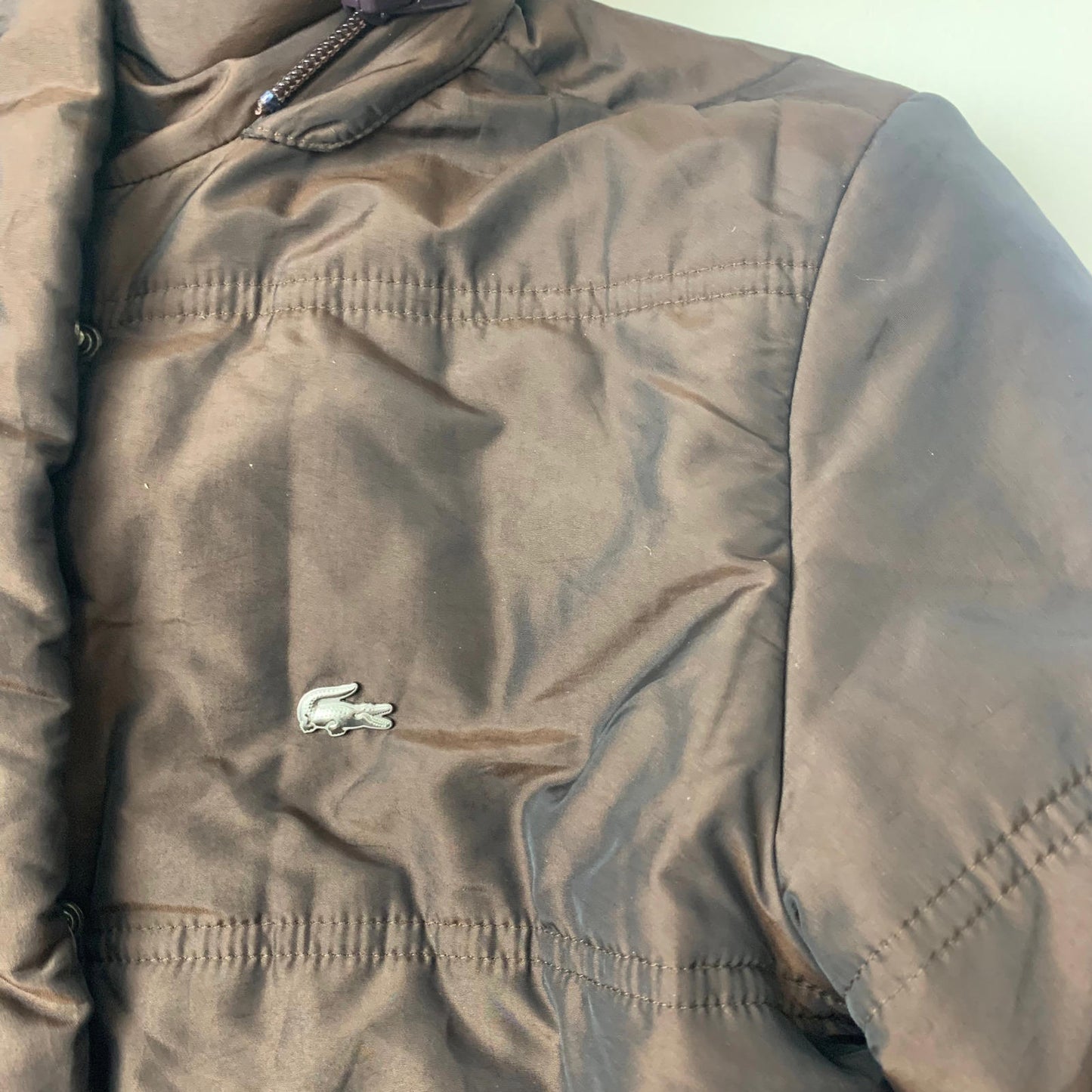 Women’s LACOSTE Puffer Jacket / Metallic Brown / Size 36 / Uk 8 / Removable Hood