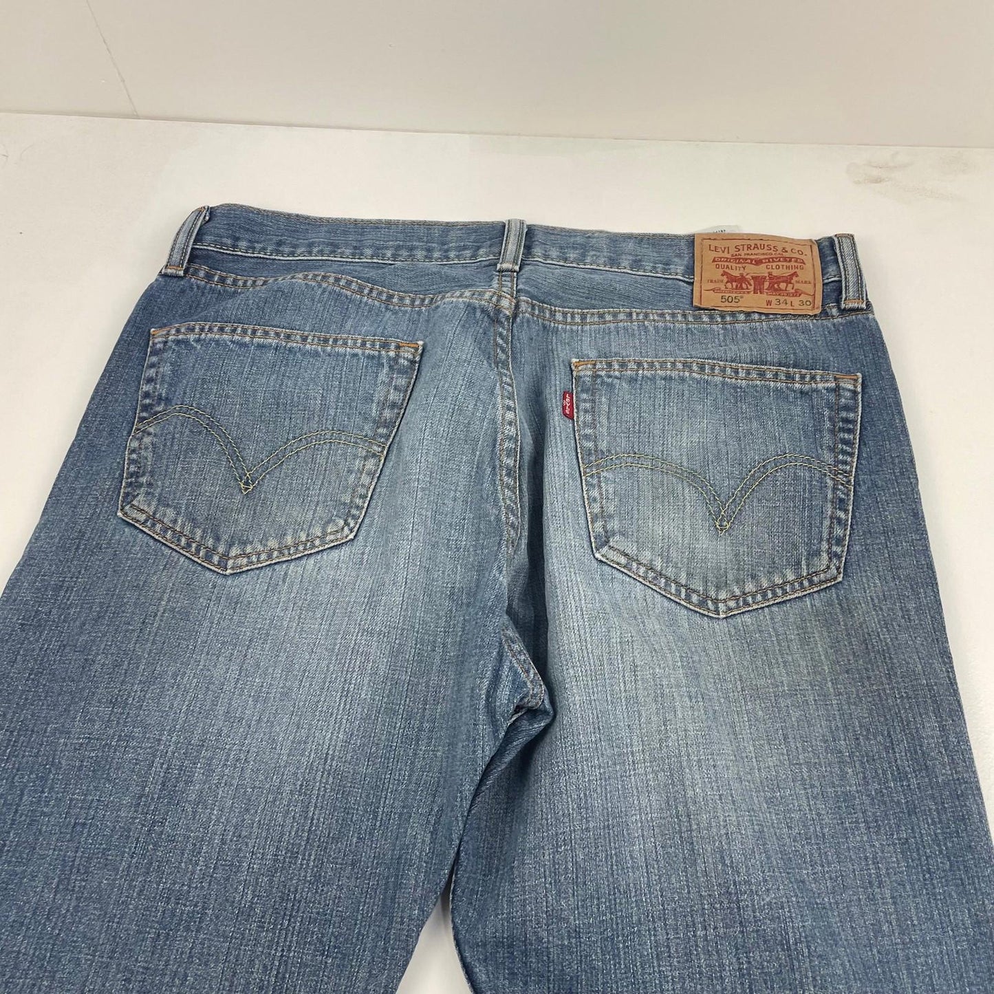 LEVI'S 505 Jeans Straight Fit Blue Denim Vintage Washed Mens W34 L30
