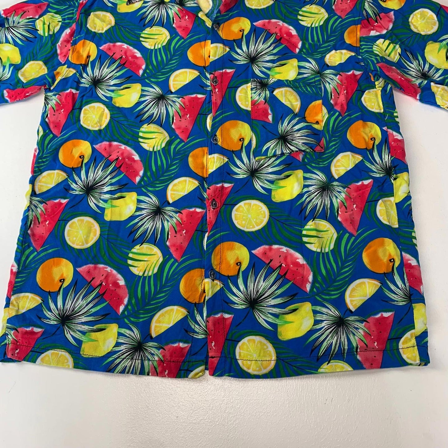 Tropical Fruit Print Short Sleeve Hawaiian Shirt Colourful Mens Medium