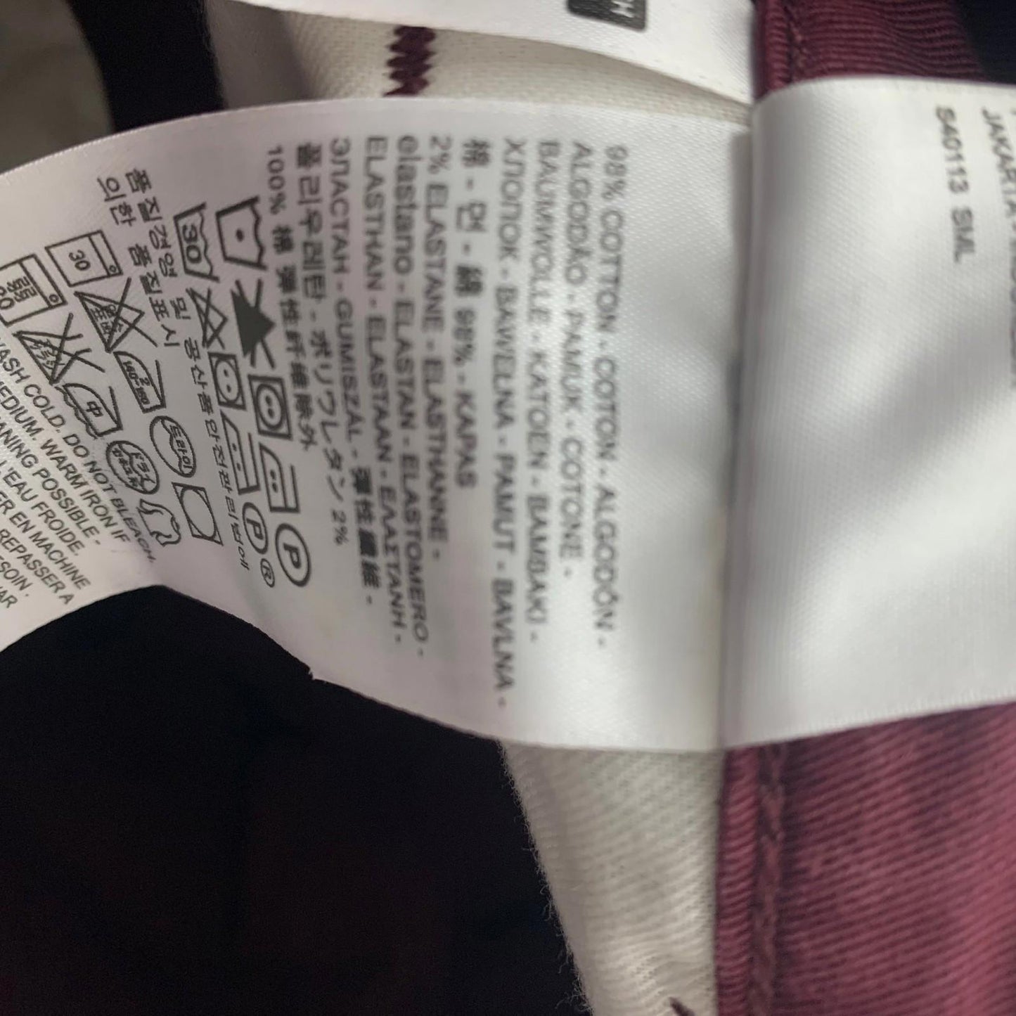 Levi's Trousers Chino Cotton Blend Burgundy Mens W28 L32