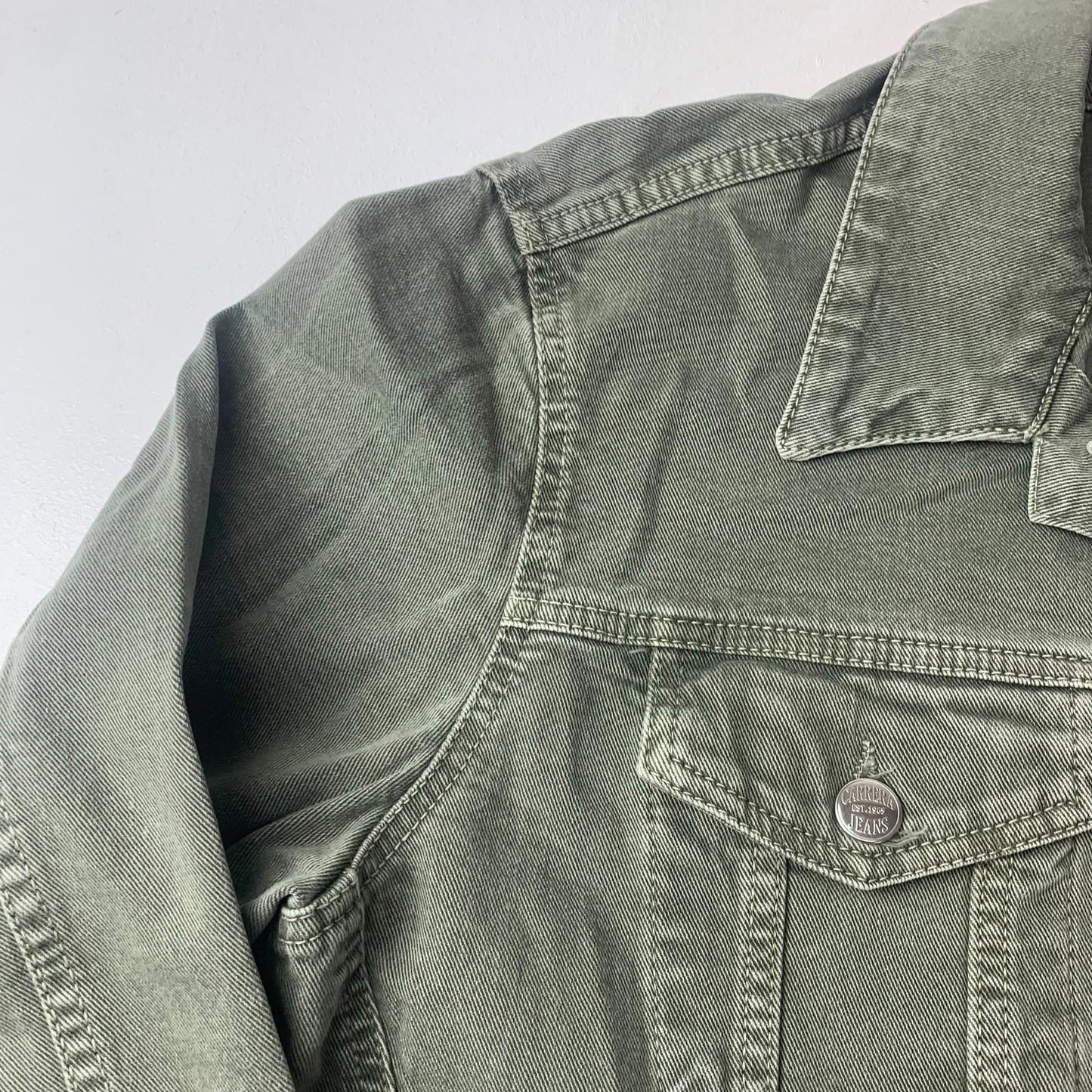 Carrera Denim Jacket Military Style Button Green Cotton Mens Medium